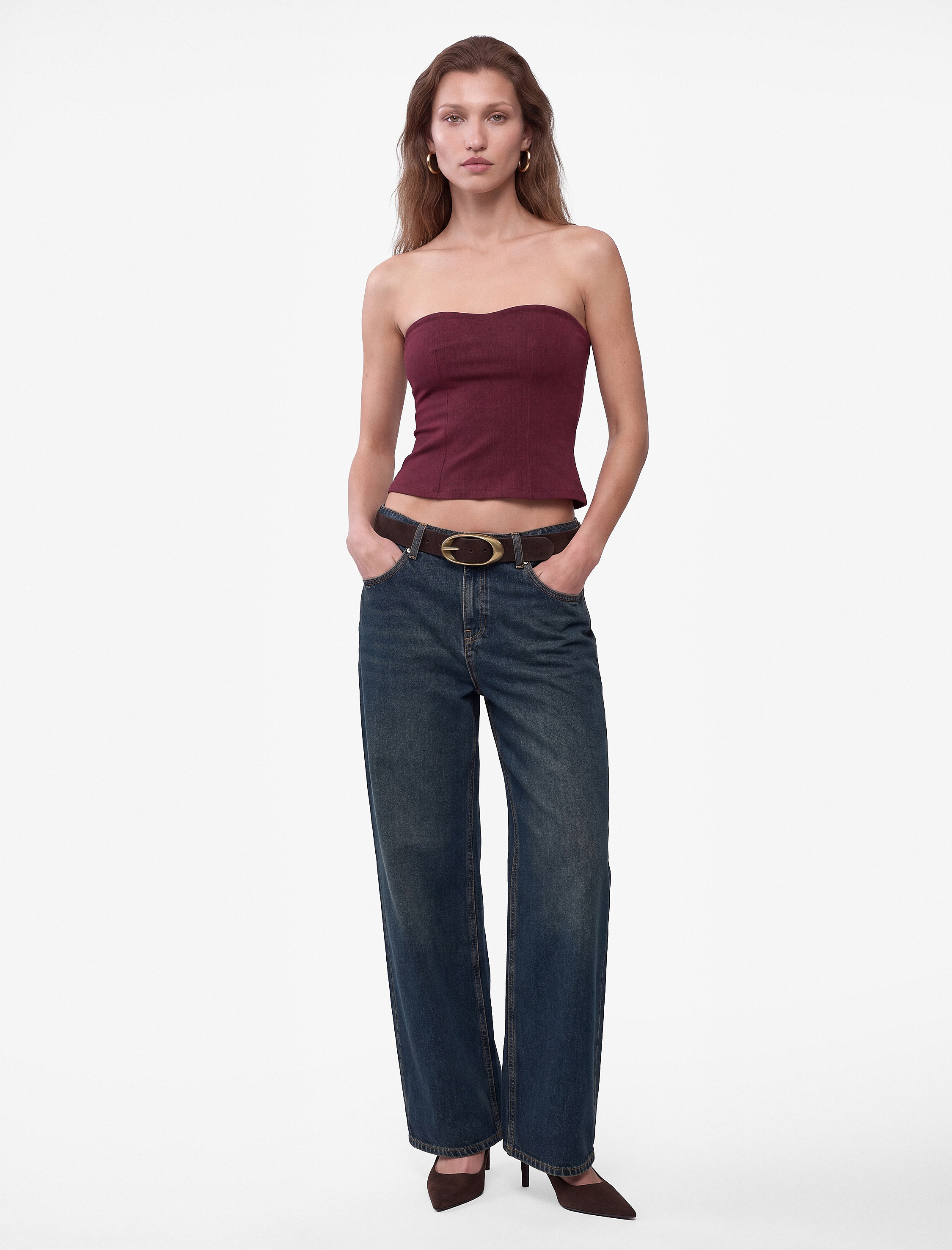   Nervürlü Slim Fit Peplum Straplez Korse