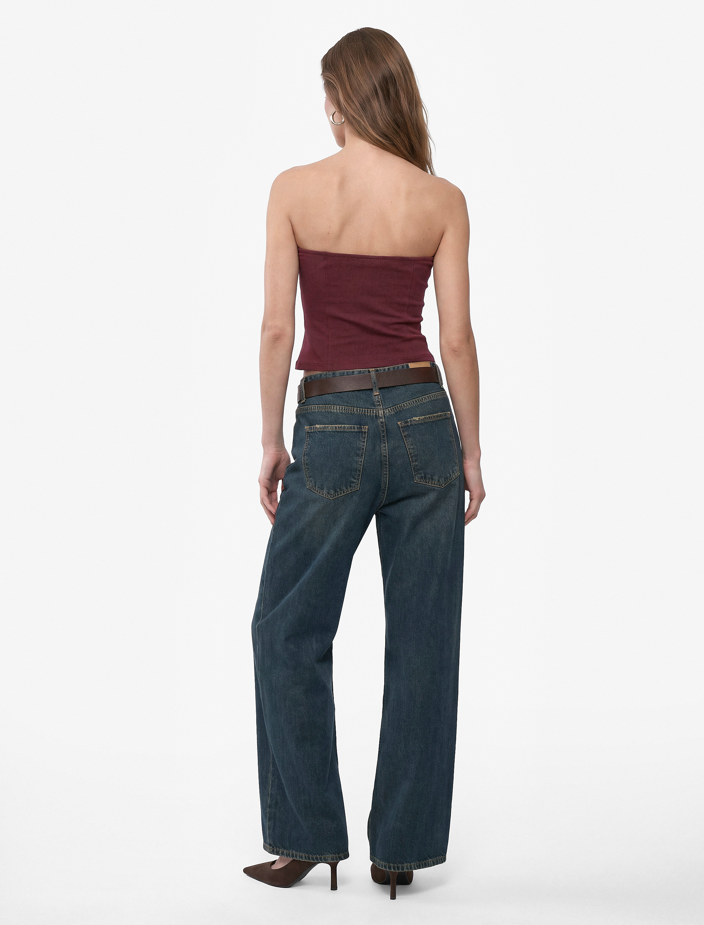   Nervürlü Slim Fit Peplum Straplez Korse