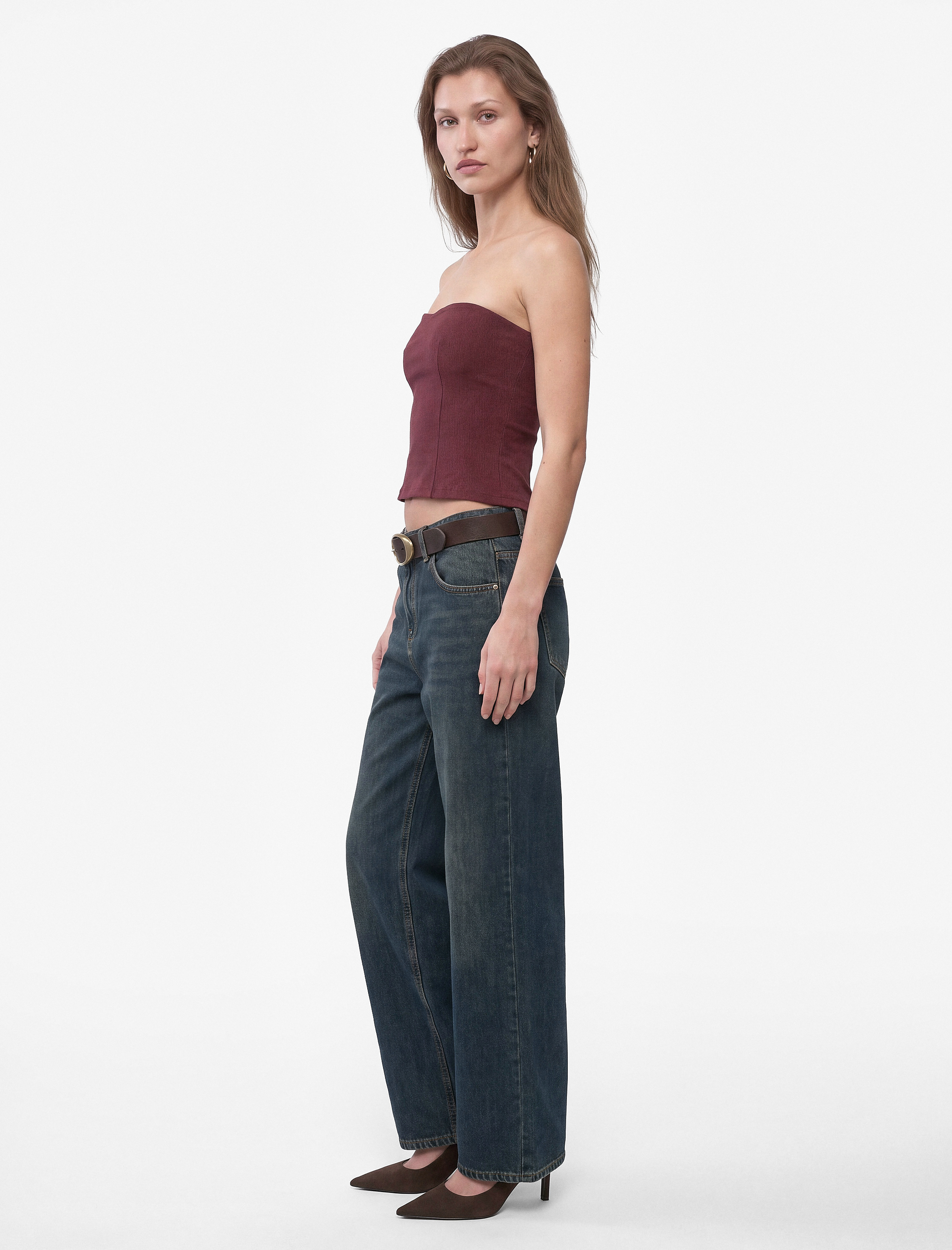   Nervürlü Slim Fit Peplum Straplez Korse