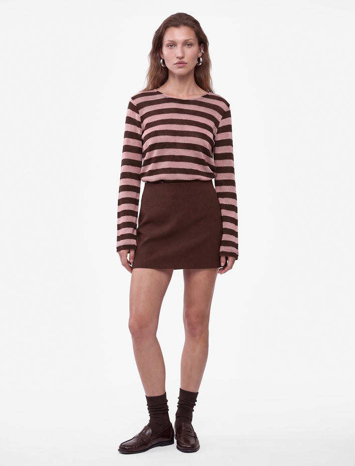  Slim Fit Bisiklet Yaka Uzun Kollu Çizgili Tişört