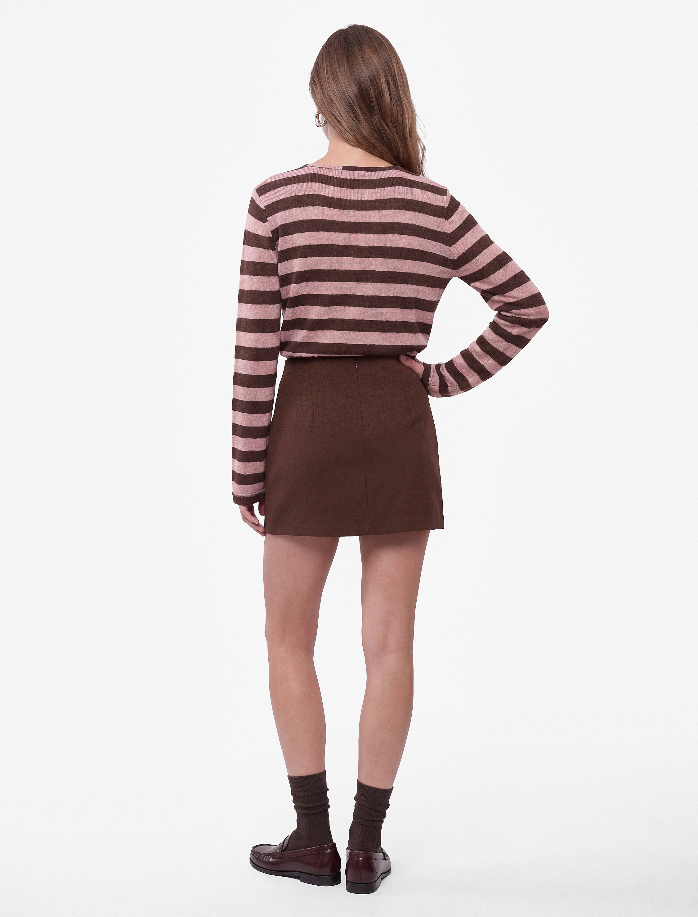   Slim Fit Bisiklet Yaka Uzun Kollu Çizgili Tişört