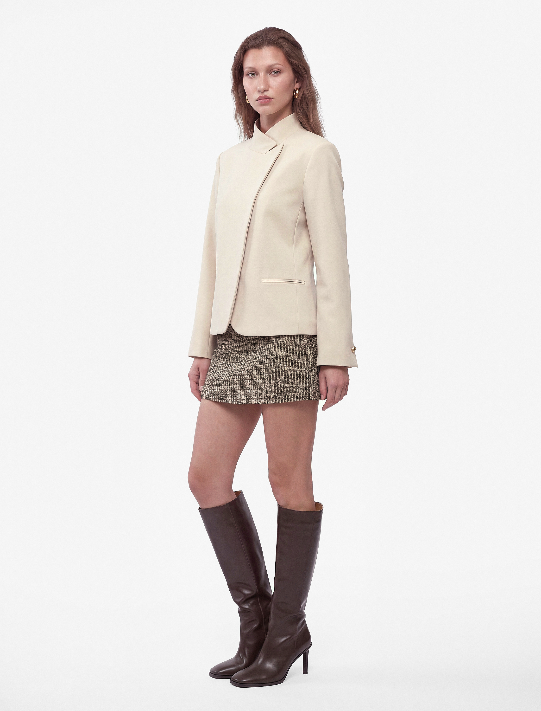   Slim Fit Yün Karışımlı Parıltılı A Kesim Mini Tüvit Etek