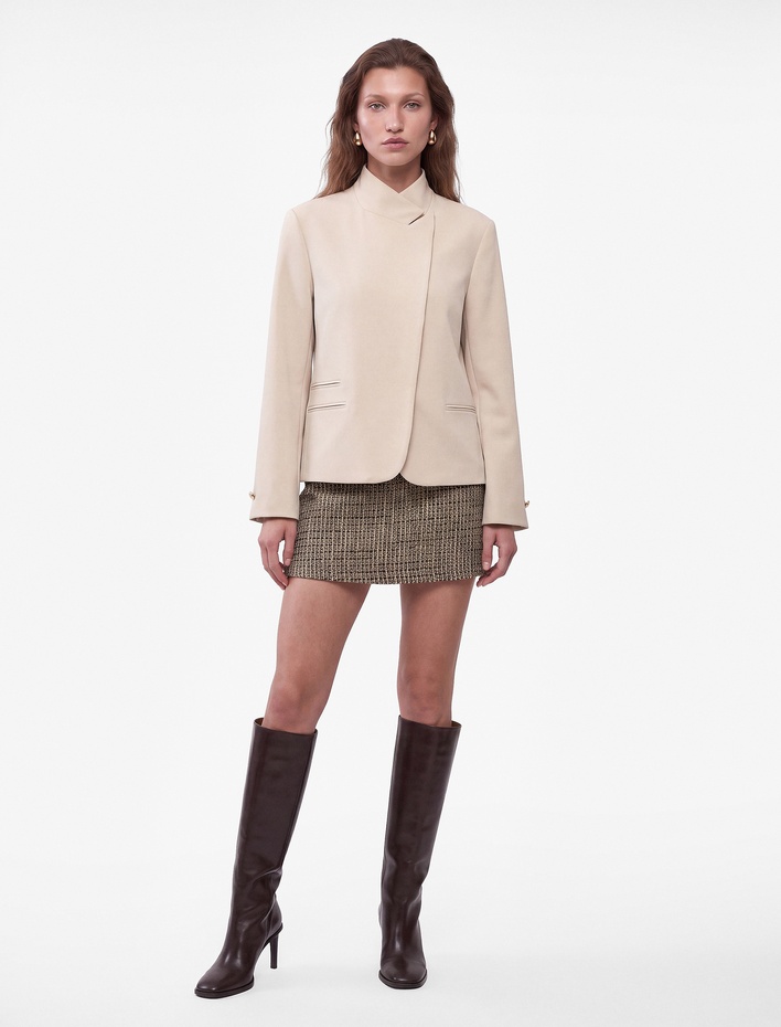  Slim Fit Yün Karışımlı Parıltılı A Kesim Mini Tüvit Etek