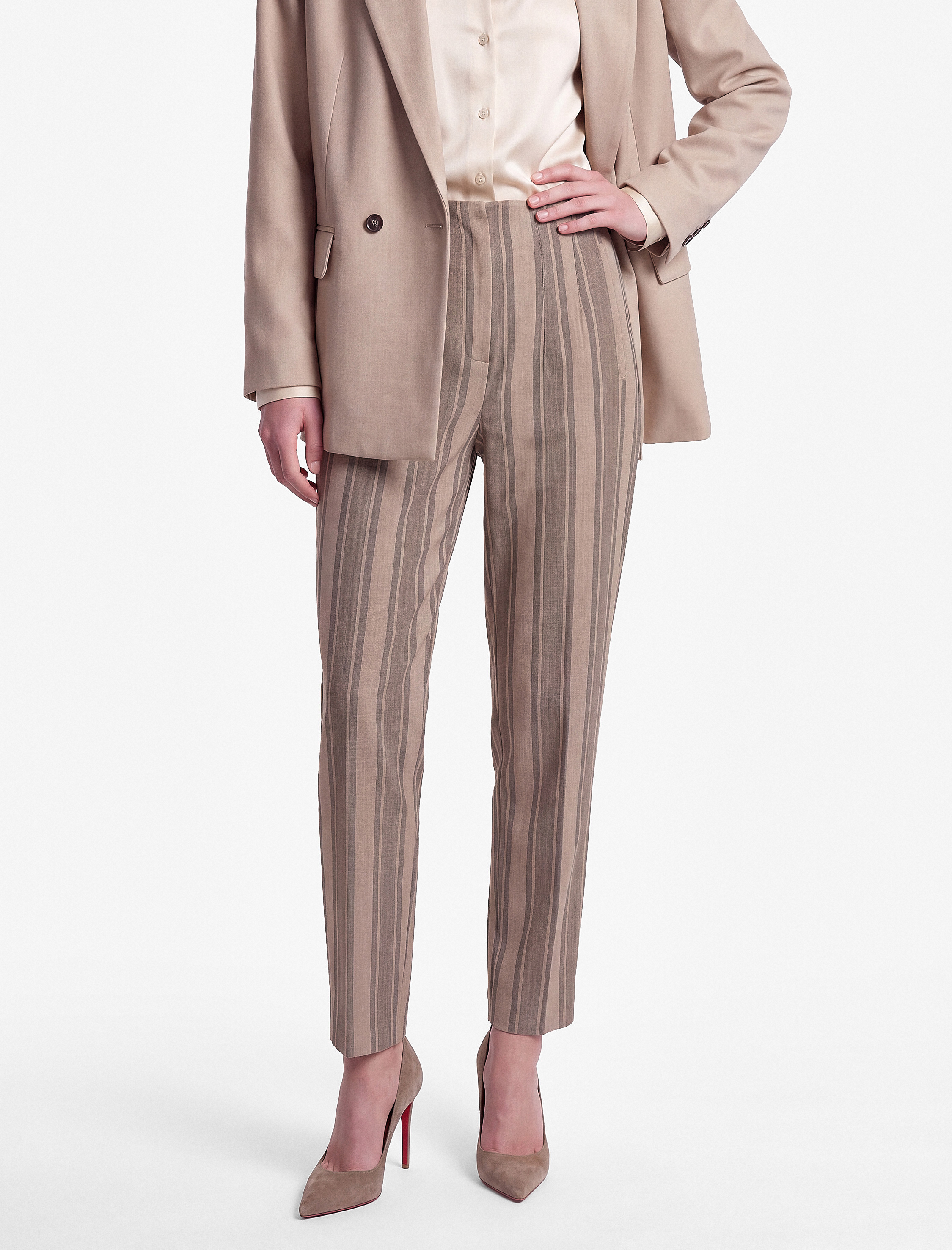   Ekstra Yüksek Bel Slim Fit Cepli Çizgili Pantolon