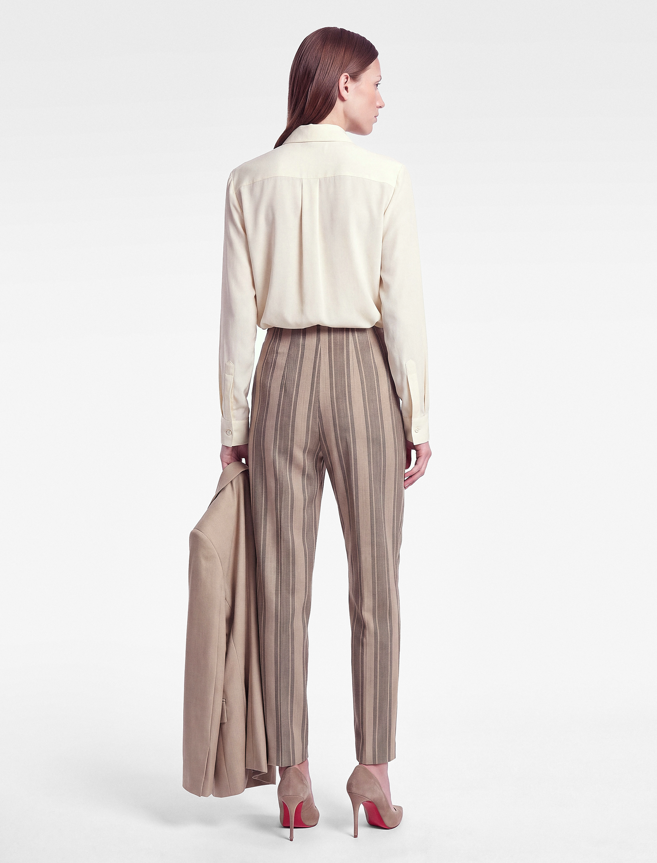   Ekstra Yüksek Bel Slim Fit Cepli Çizgili Pantolon
