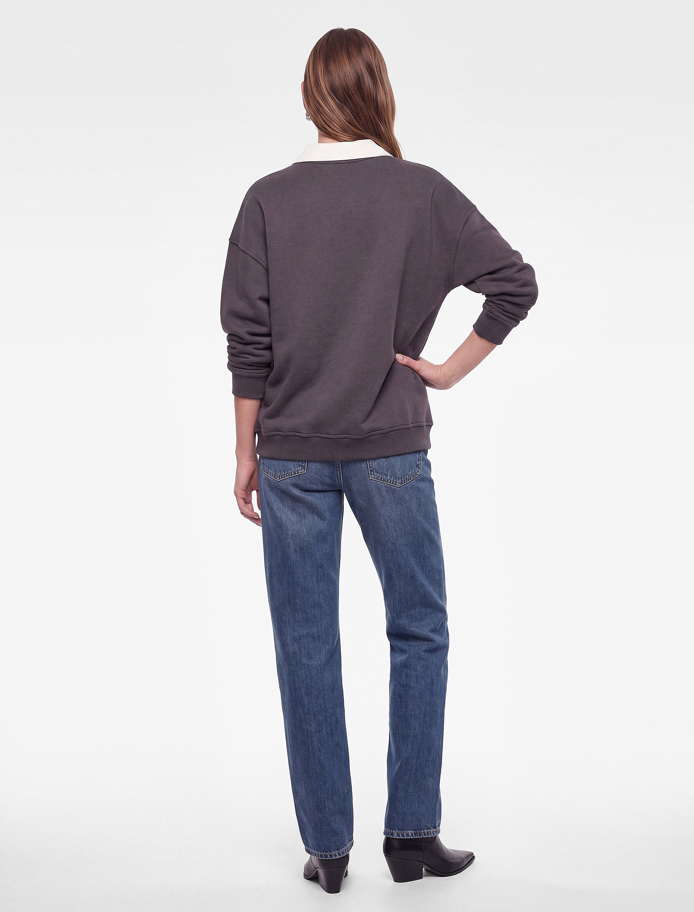   Şardonlu Rahat Kalıp Uzun Kollu Baskılı Polo Yaka Sweatshirt