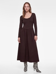 Pamuklu Rahat Kalıp Bisiklet Yaka Uzun Kollu A Kesim Uzun Elbise