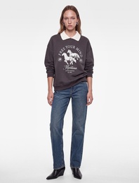 Şardonlu Rahat Kalıp Uzun Kollu Baskılı Polo Yaka Sweatshirt
