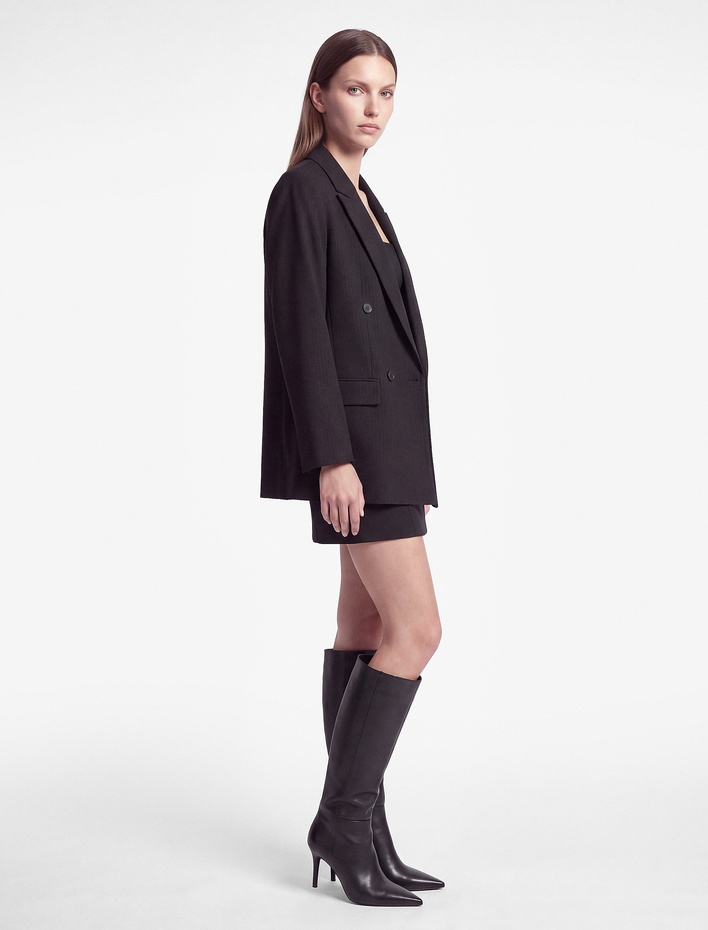  Uzun Kollu Cepli Düğmeli Oversize Kruvaze Blazer Ceket