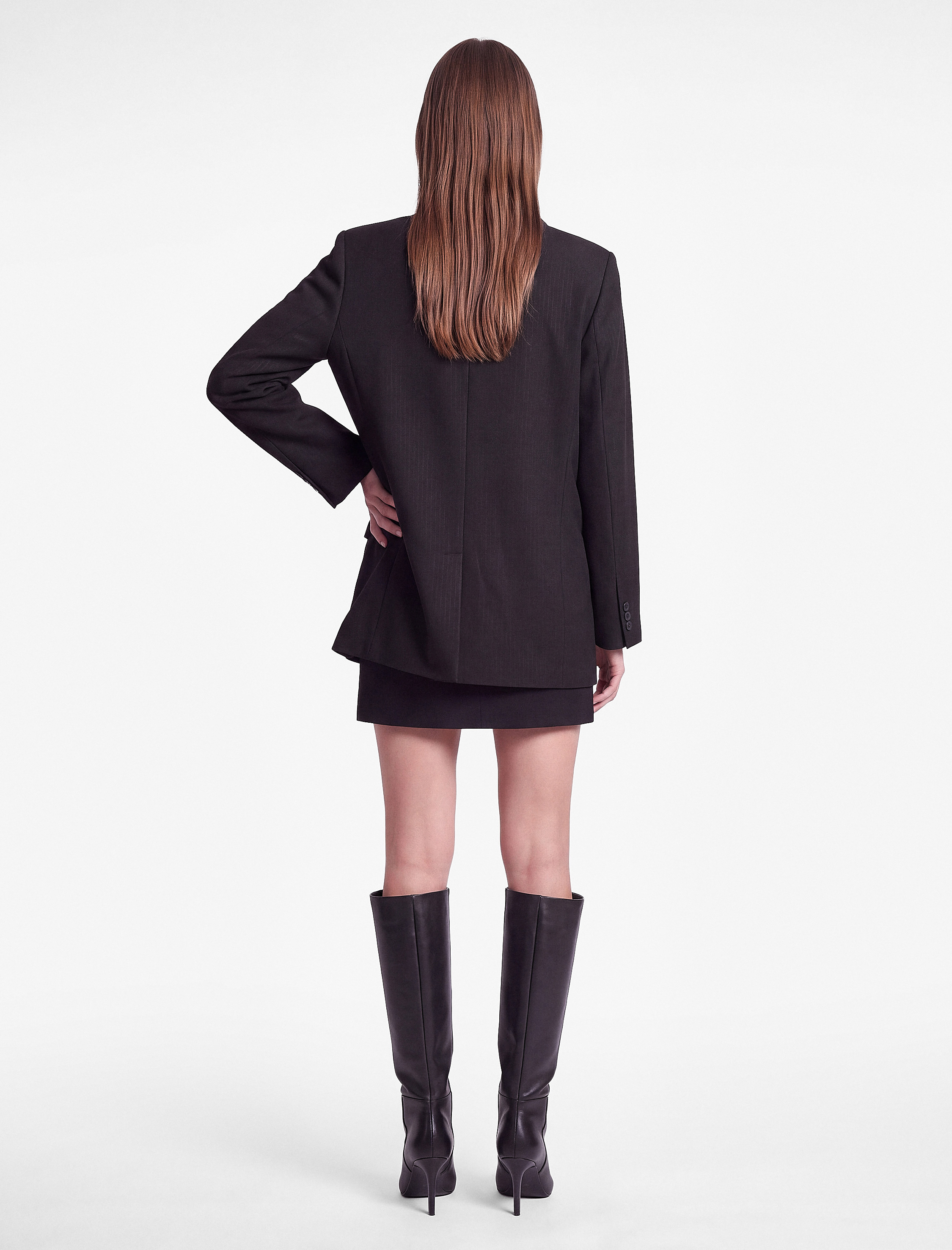  Uzun Kollu Cepli Düğmeli Oversize Kruvaze Blazer Ceket