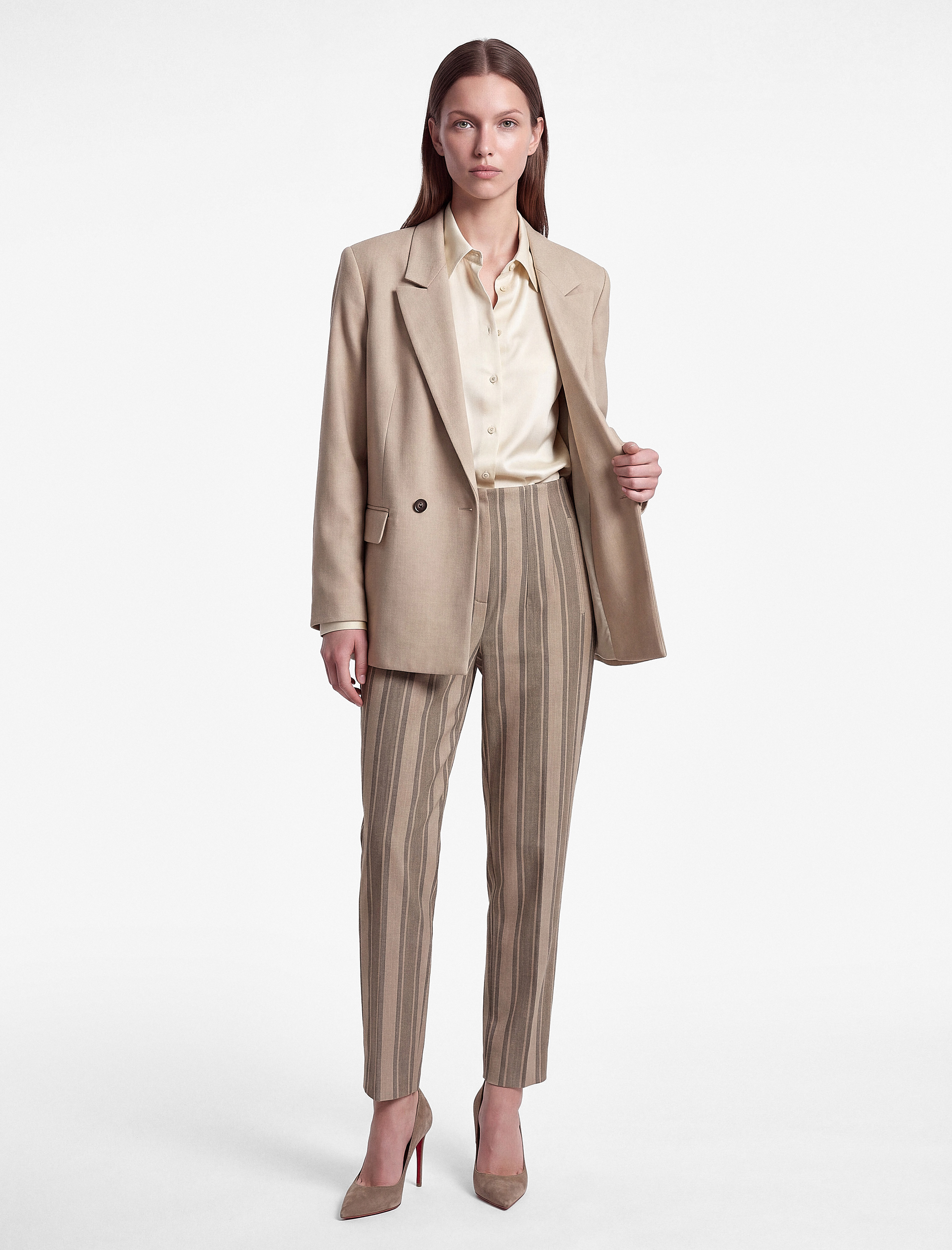   Ekstra Yüksek Bel Slim Fit Cepli Çizgili Pantolon