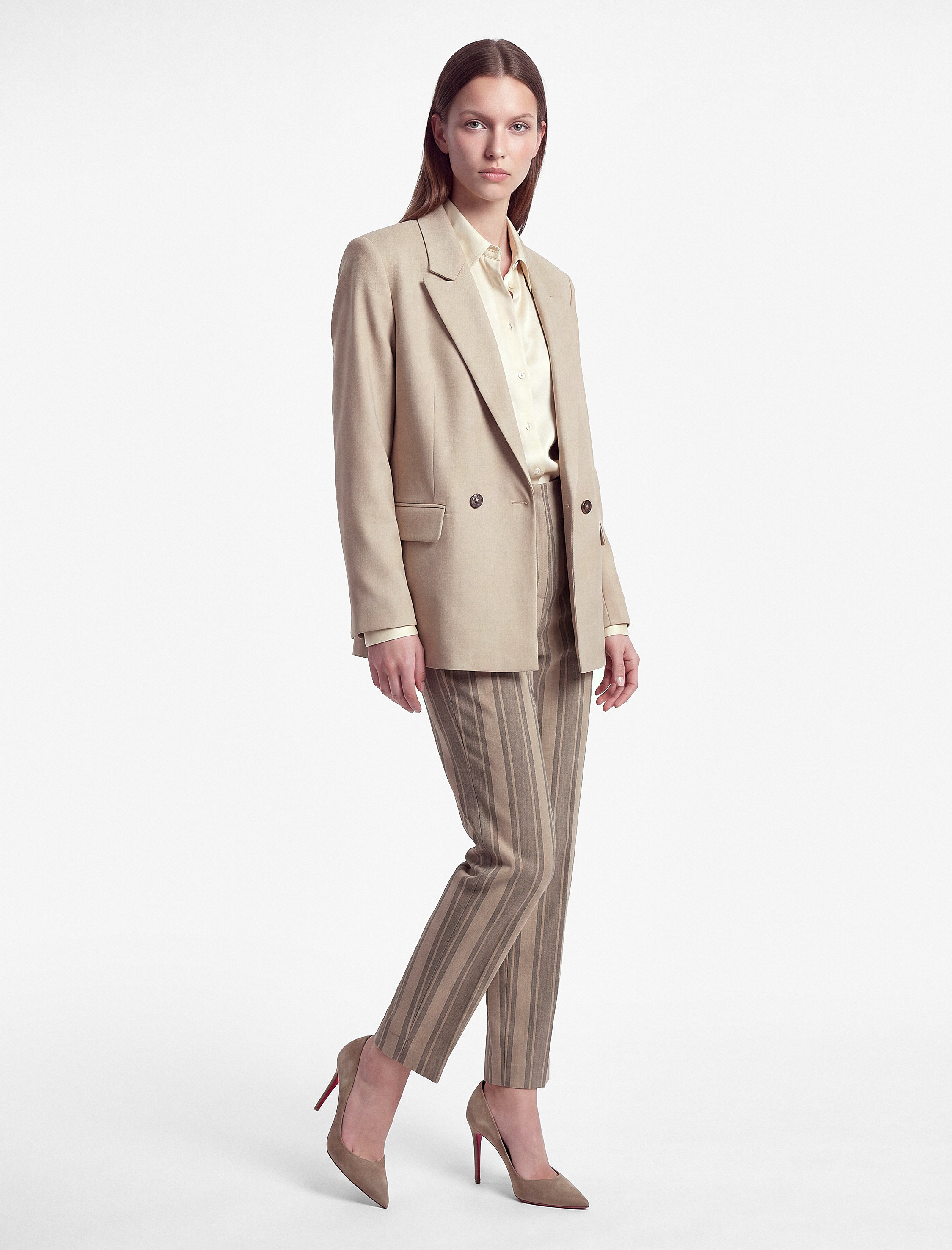   Ekstra Yüksek Bel Slim Fit Cepli Çizgili Pantolon