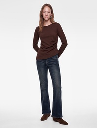 Büzgülü Slim Fit Bisiklet Yaka Asimetrik Uzun Kollu Bluz