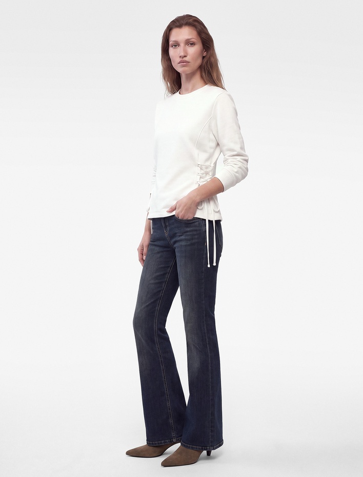  Slim Fit Üç İplik Şardonlu Yanları Bağcıklı Sweatshirt Bisiklet Yaka Uzun Kollu