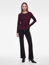 Büzgülü Slim Fit Bisiklet Yaka Asimetrik Uzun Kollu Bluz