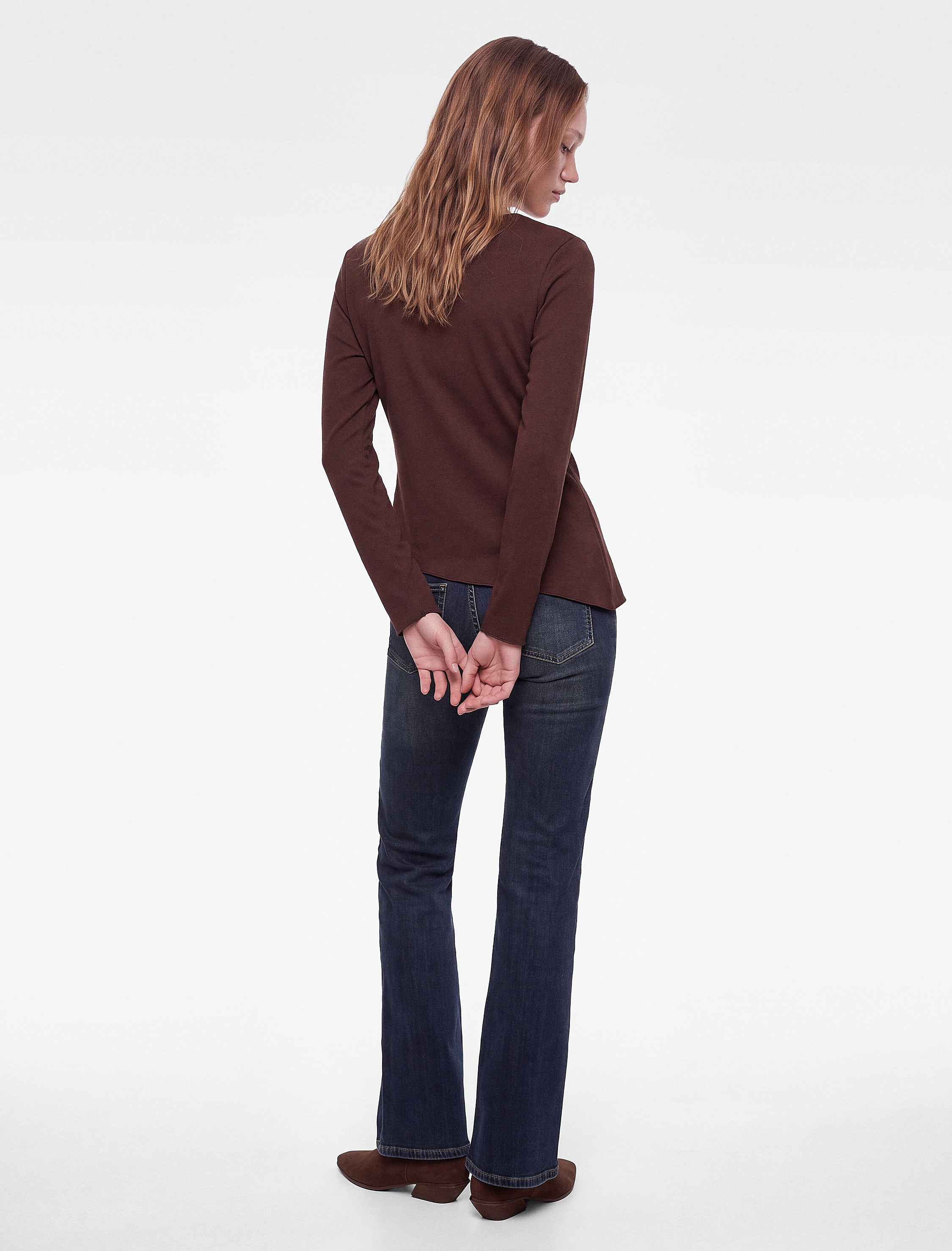   Büzgülü Slim Fit Bisiklet Yaka Asimetrik Uzun Kollu Bluz