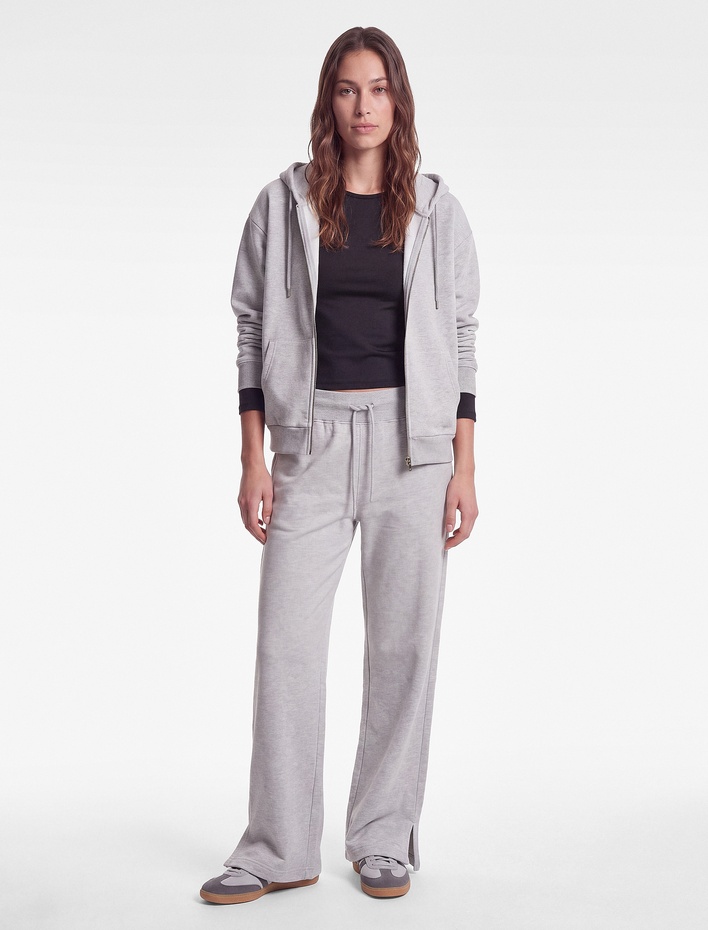  Şardonlu Kanguru Cepli Uzun Kollu Kapüşonlu Fermuarlı Oversize Spor Sweatshirt