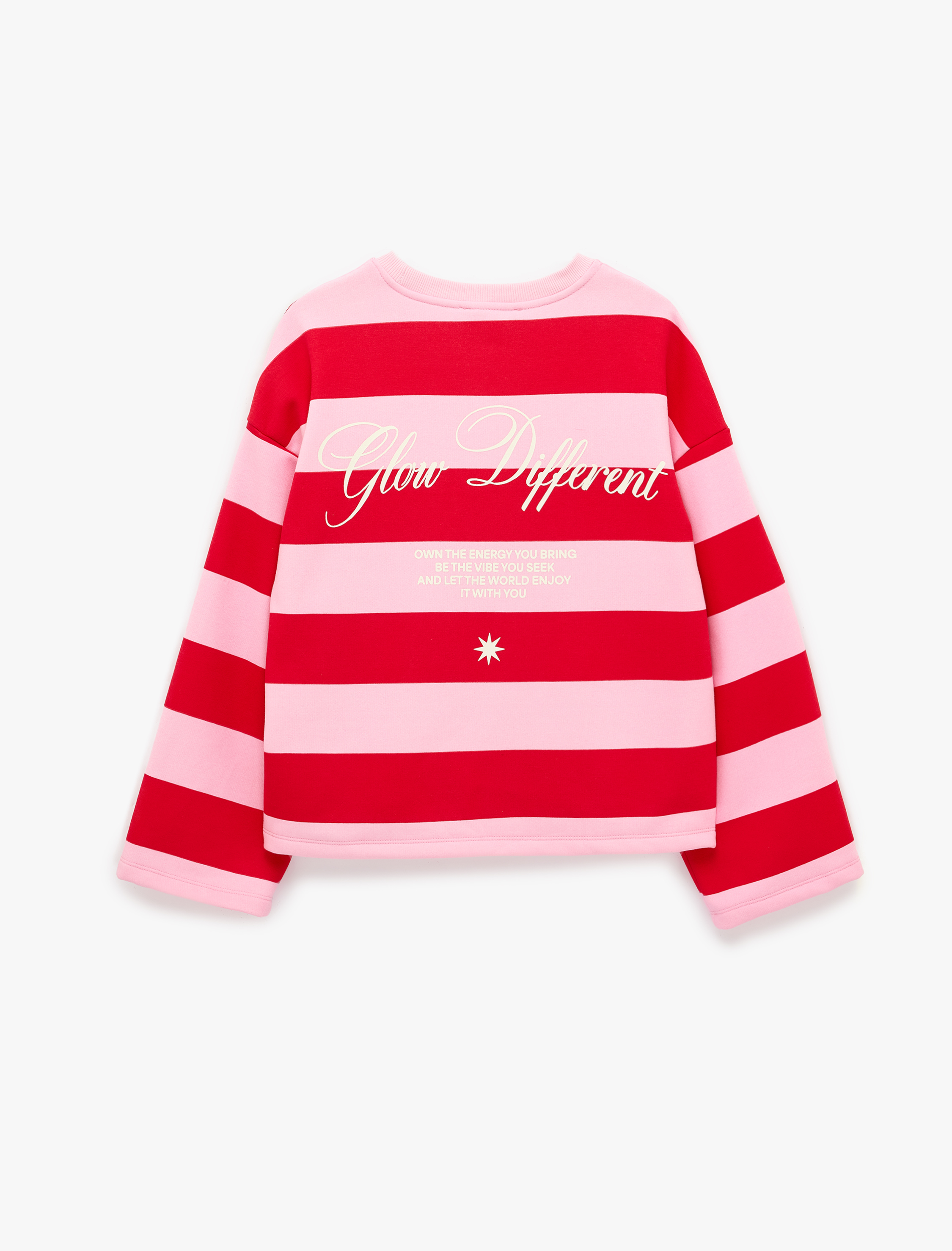   Rahat Kalıp Uzun Kollu Bisiklet Yaka Arkası Baskılı Çizgili Sweatshirt