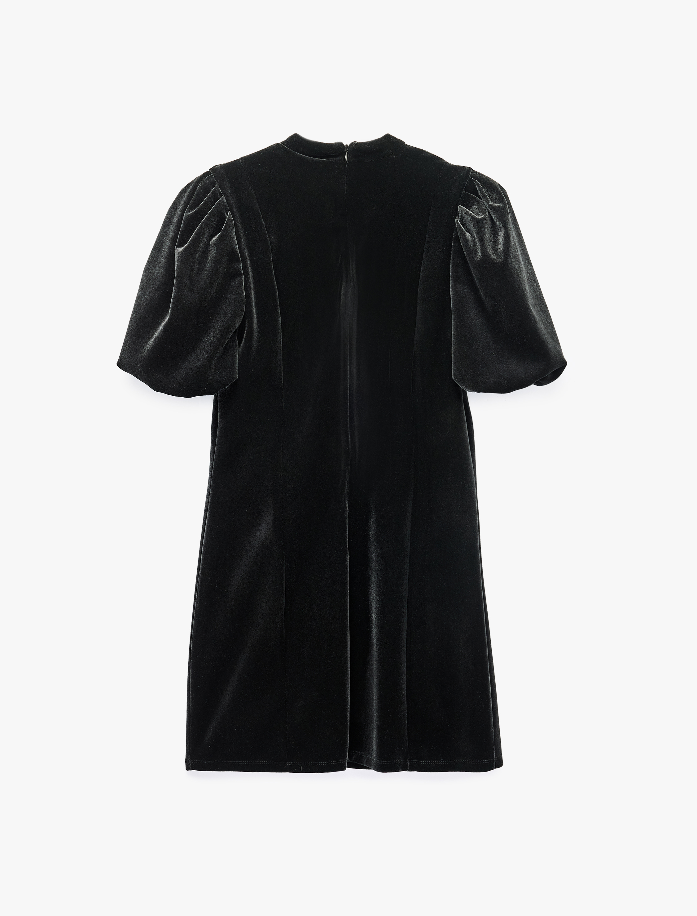   Mandarin Düğme Detaylı Qipao Yaka Slim Fit Kadife Kısa Balon Kollu Elbise