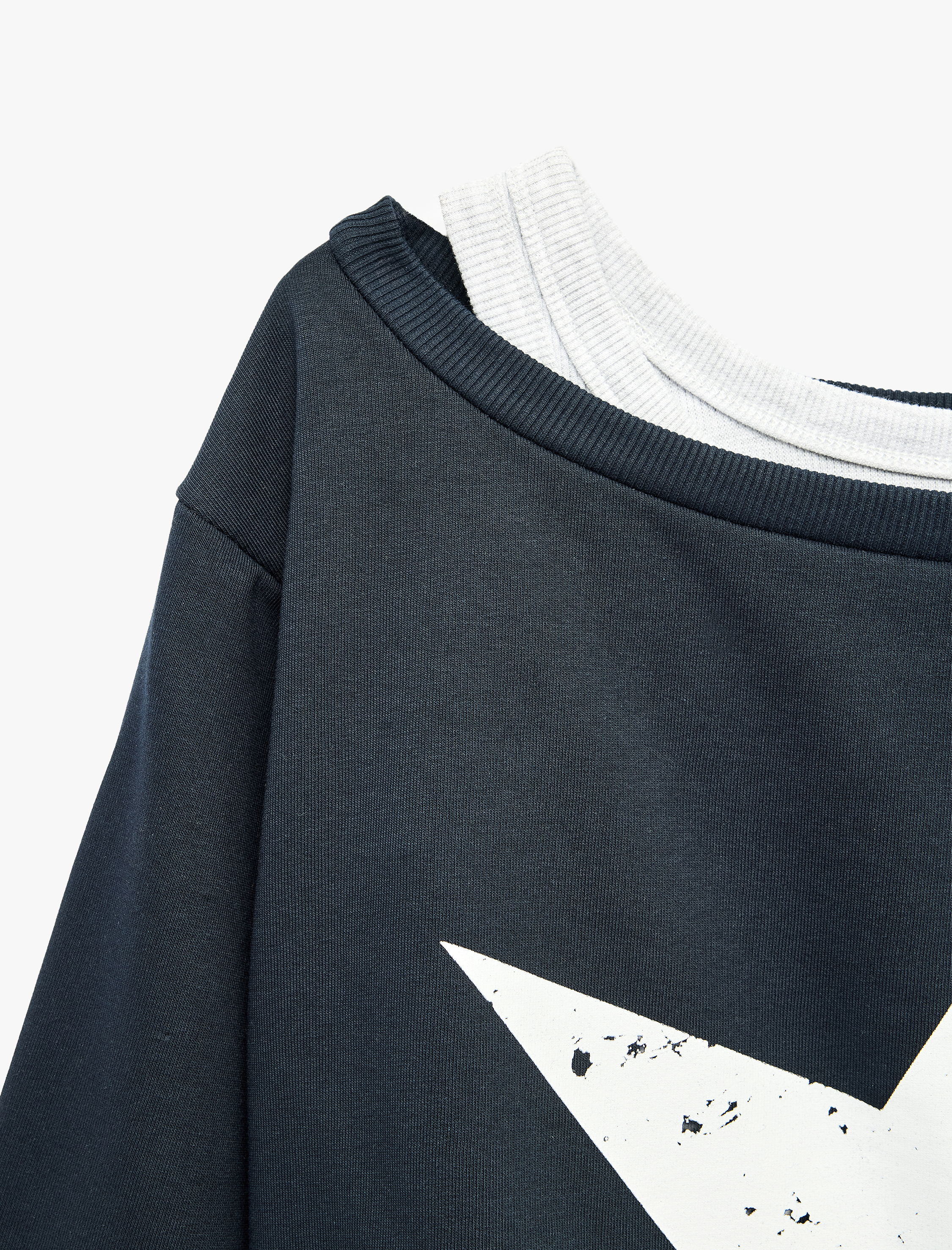   Şardonlu Rahat Kalıp Bisiklet Yaka Uzun Kollu Katmanlı Baskılı Sweatshirt