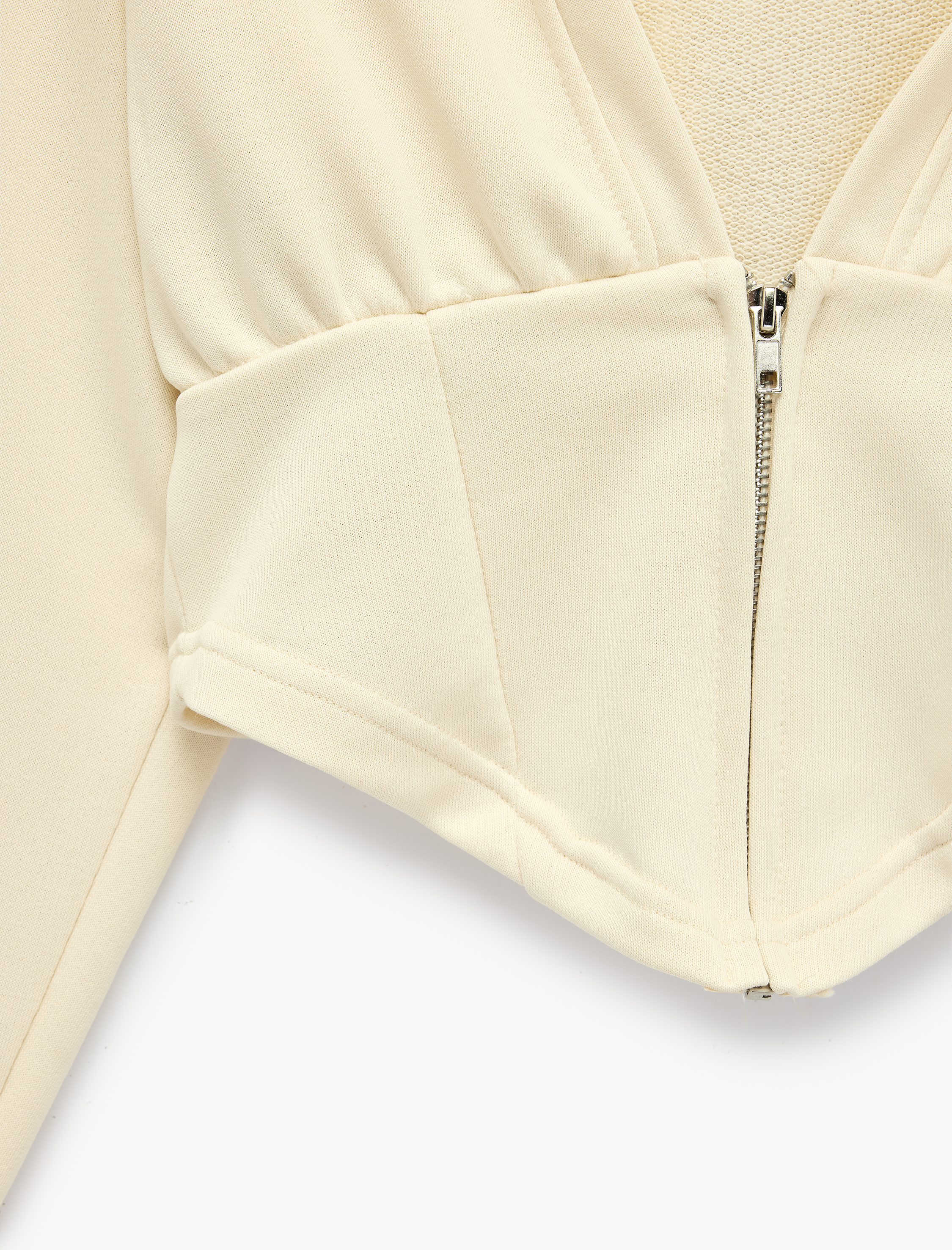   Slim Fit Fermuarlı Kapüşonlu Uzun Kollu Korse Detaylı Sweatshirt