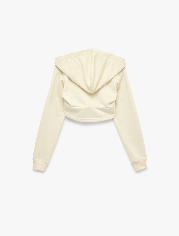  Slim Fit Fermuarlı Kapüşonlu Uzun Kollu Korse Detaylı Sweatshirt