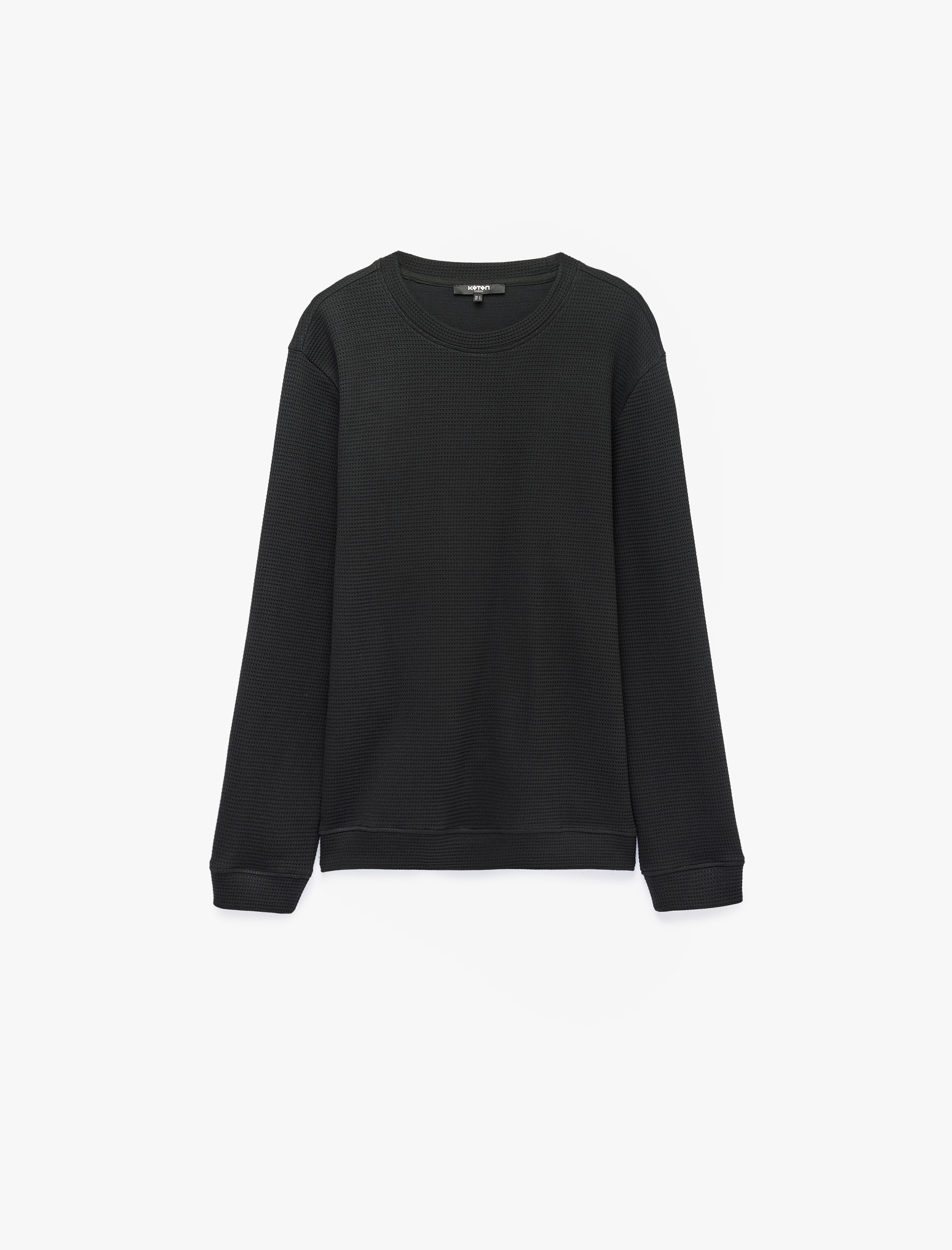   Pamuklu Uzun Kollu Dokulu Basic Bisiklet Yaka Sweatshirt