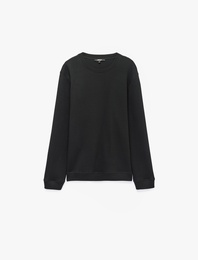 Pamuklu Uzun Kollu Dokulu Basic Bisiklet Yaka Sweatshirt