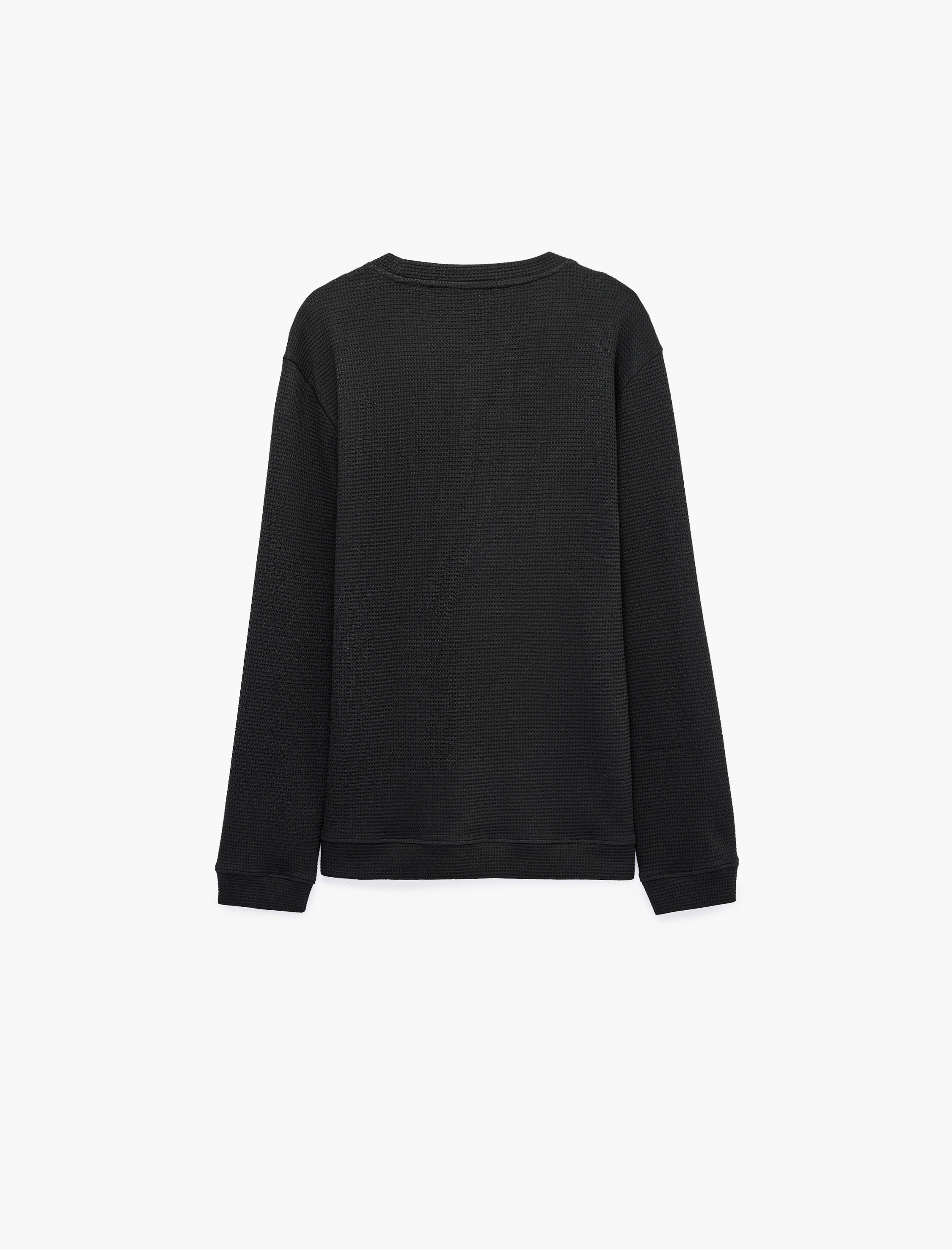  Pamuklu Uzun Kollu Dokulu Basic Bisiklet Yaka Sweatshirt
