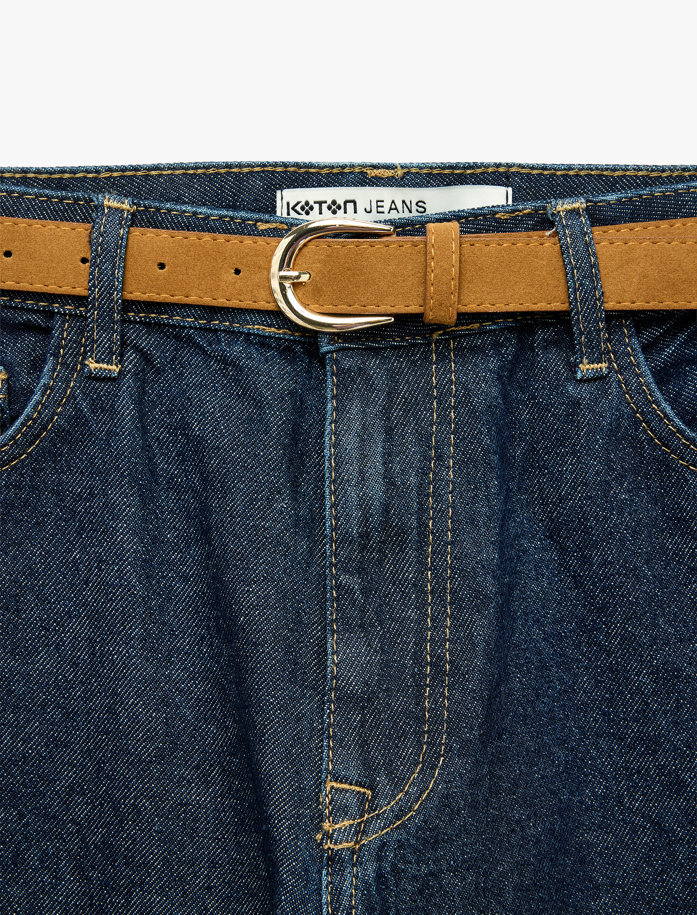   Kemerli Pamuklu Duble Paça Straight Denim Pantolon - Straight Fit Jean