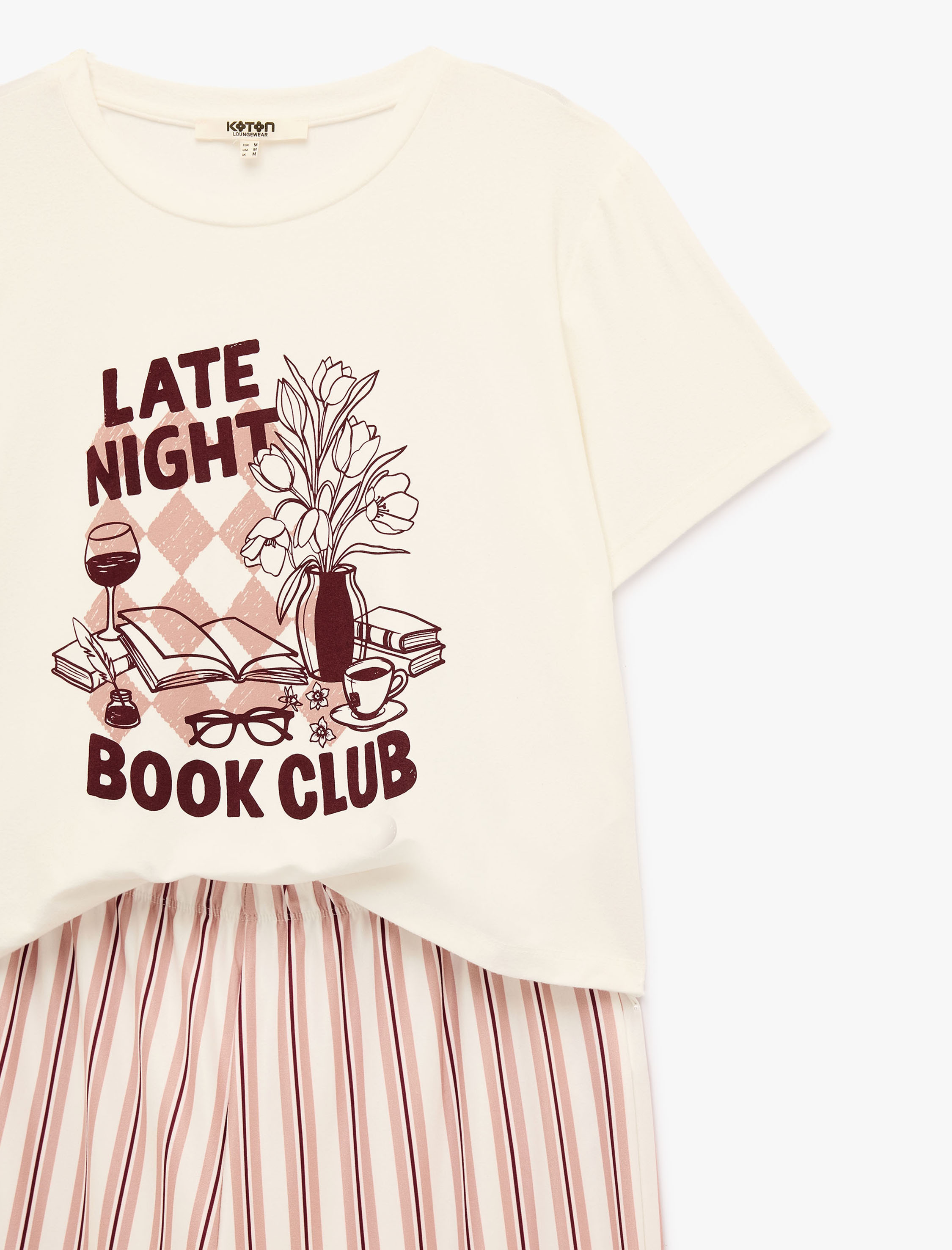   Rahat Kesim Bisiklet Yaka Kısa Kollu Çizgili Pijama Takımı