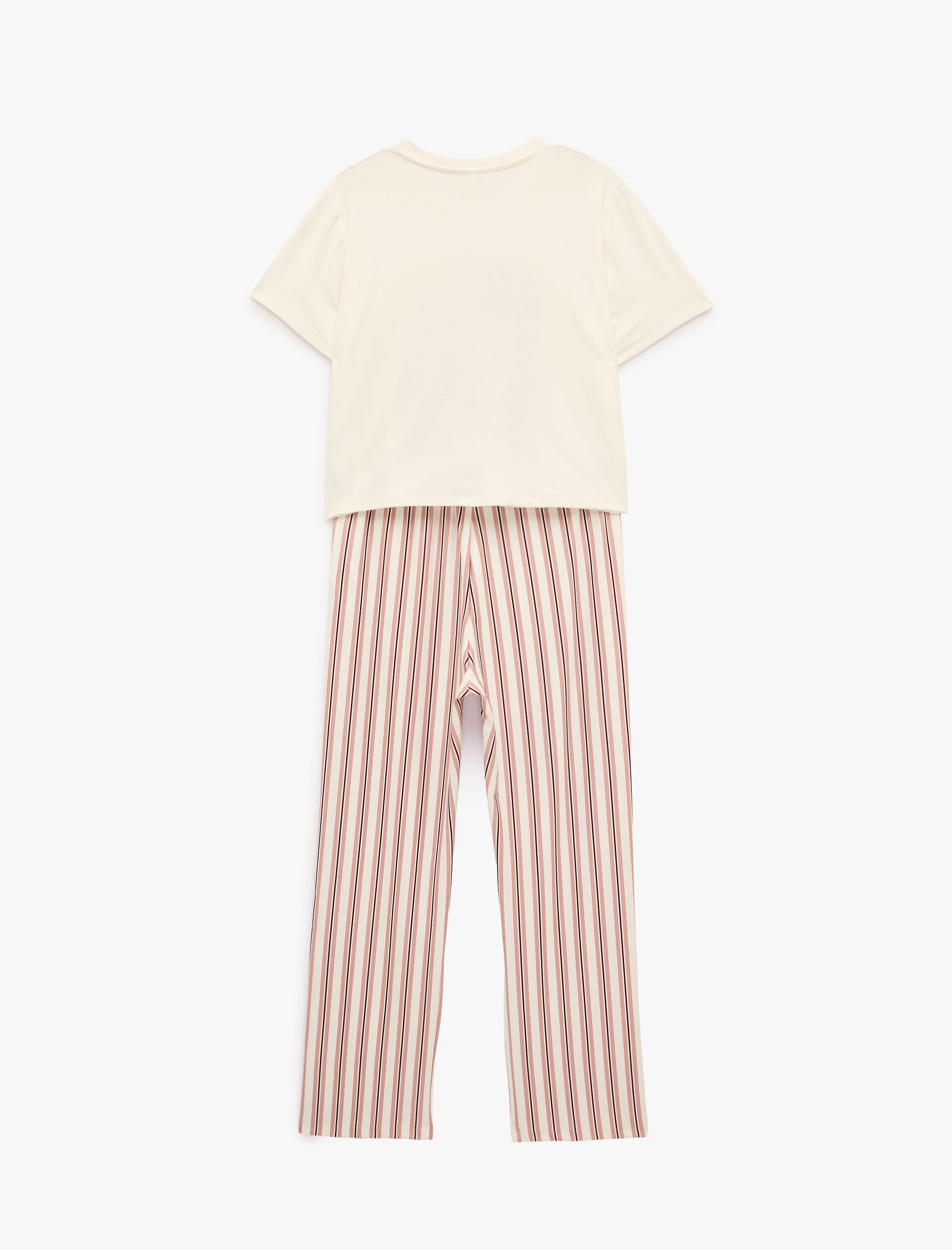   Rahat Kesim Bisiklet Yaka Kısa Kollu Çizgili Pijama Takımı