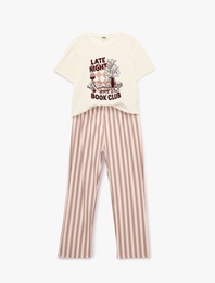 Rahat Kesim Bisiklet Yaka Kısa Kollu Çizgili Pijama Takımı