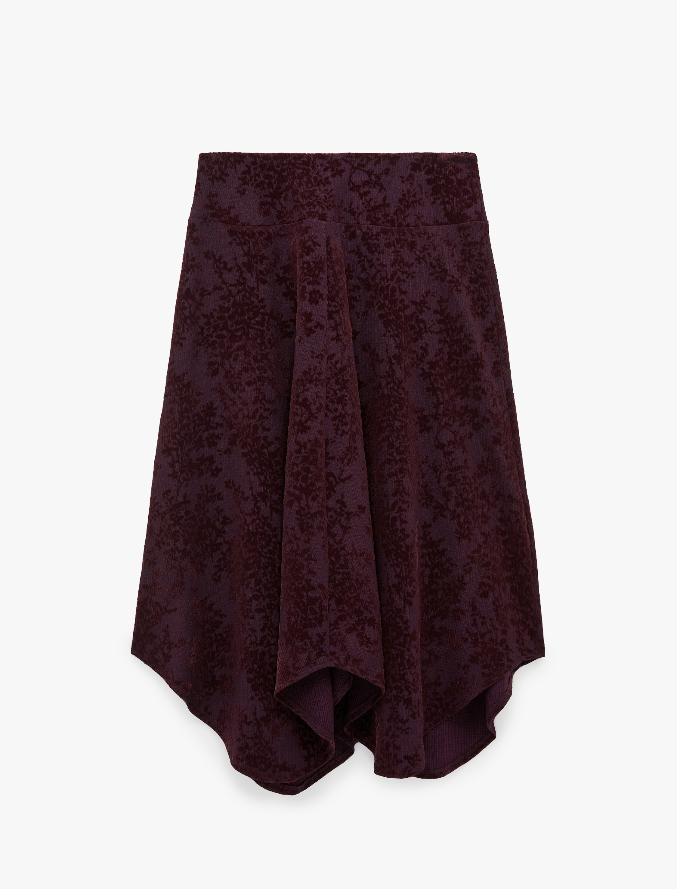   Volanlı A Kesim Slim Fit Çiçek Desenli Midi Etek