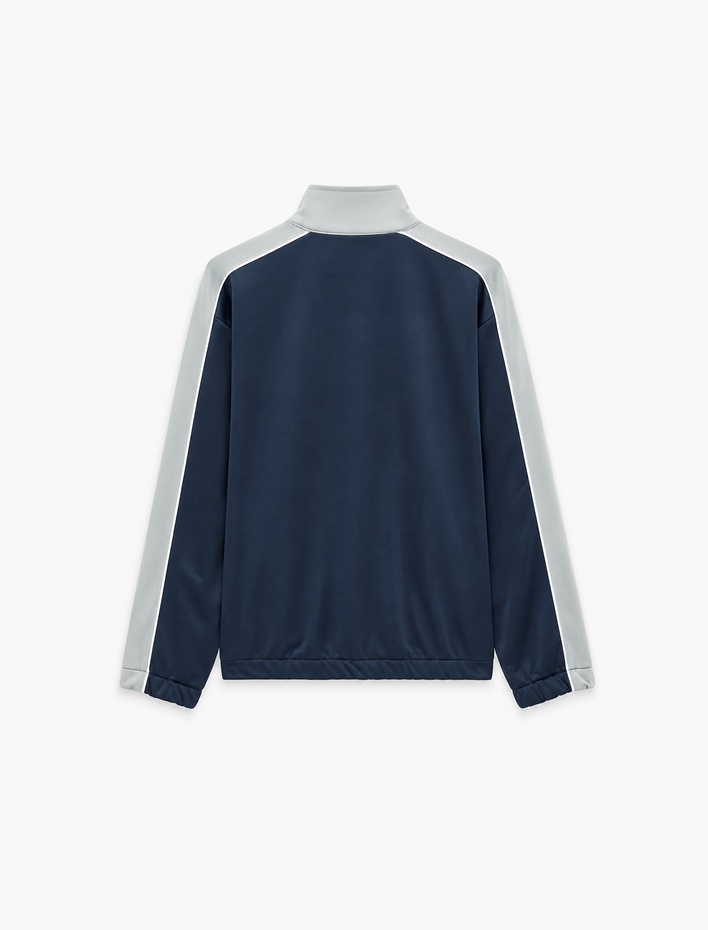  Uzun Kollu Renk Kontrastlı Cepli Dik Yaka Fermuarlı Spor Sweatshirt