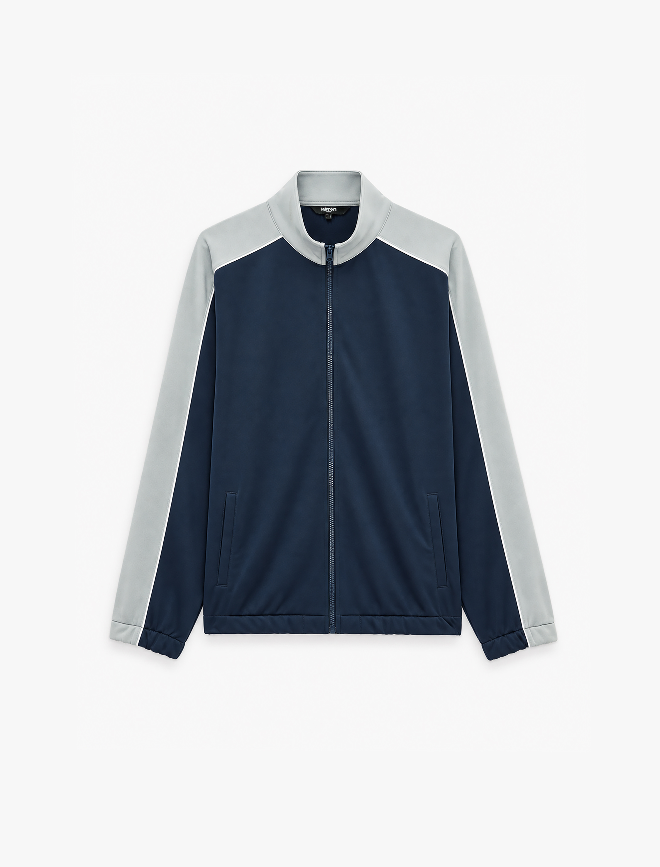   Uzun Kollu Renk Kontrastlı Cepli Dik Yaka Fermuarlı Spor Sweatshirt