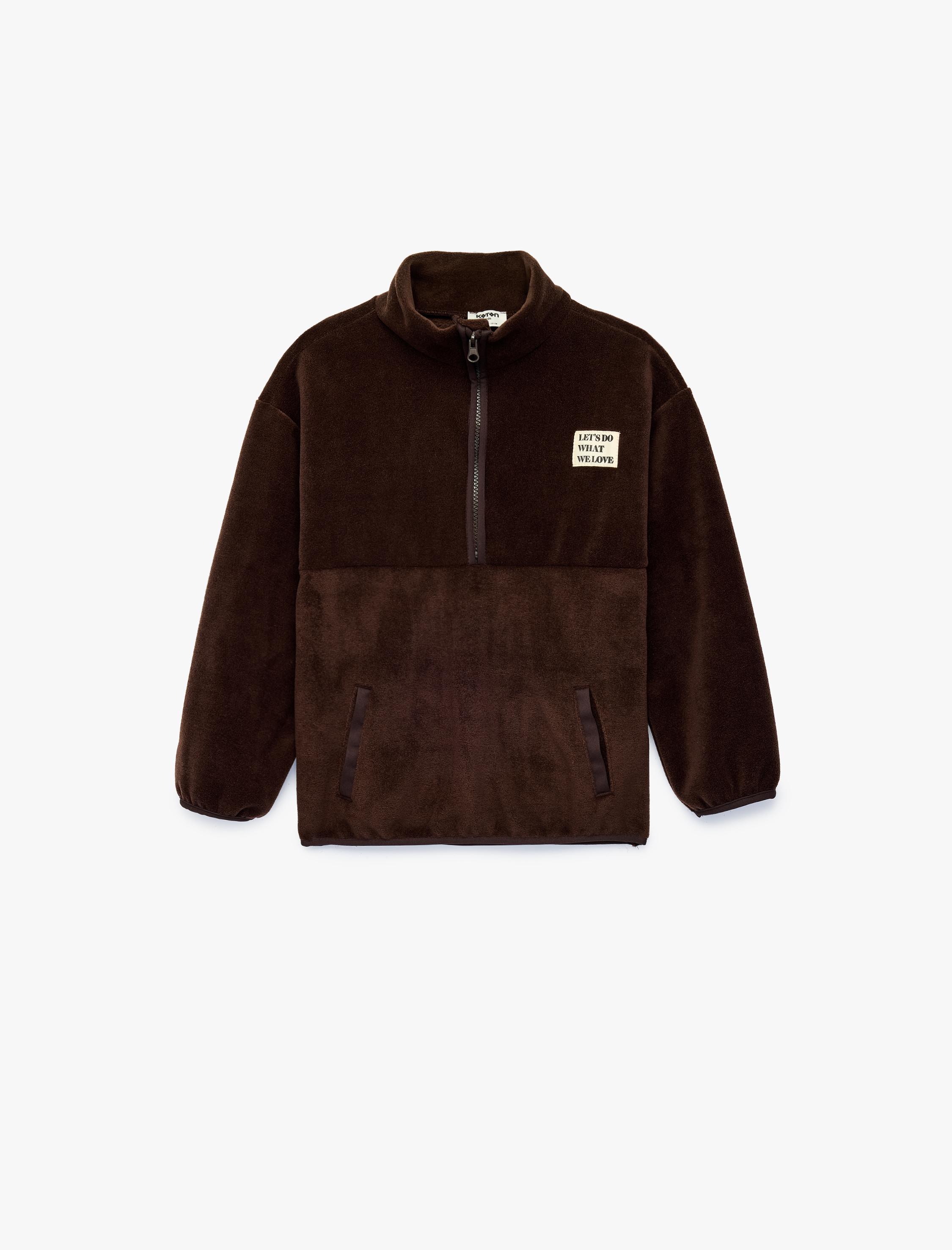  Kız Çocuk Cepli Dik Yaka Uzun Kollu Yarım Fermuarlı Polar Sweatshirt