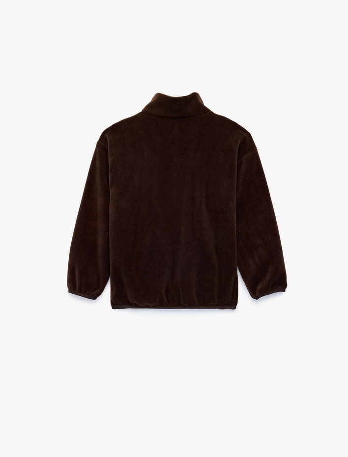 Kız Çocuk Cepli Dik Yaka Uzun Kollu Yarım Fermuarlı Polar Sweatshirt