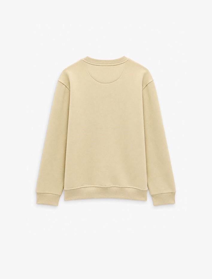  Üç İplik Şardonlu Bisiklet Yaka Uzun Kollu Baskılı Sweatshirt