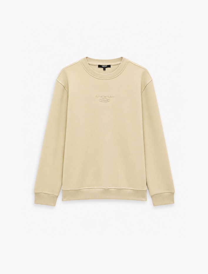  Üç İplik Şardonlu Bisiklet Yaka Uzun Kollu Baskılı Sweatshirt