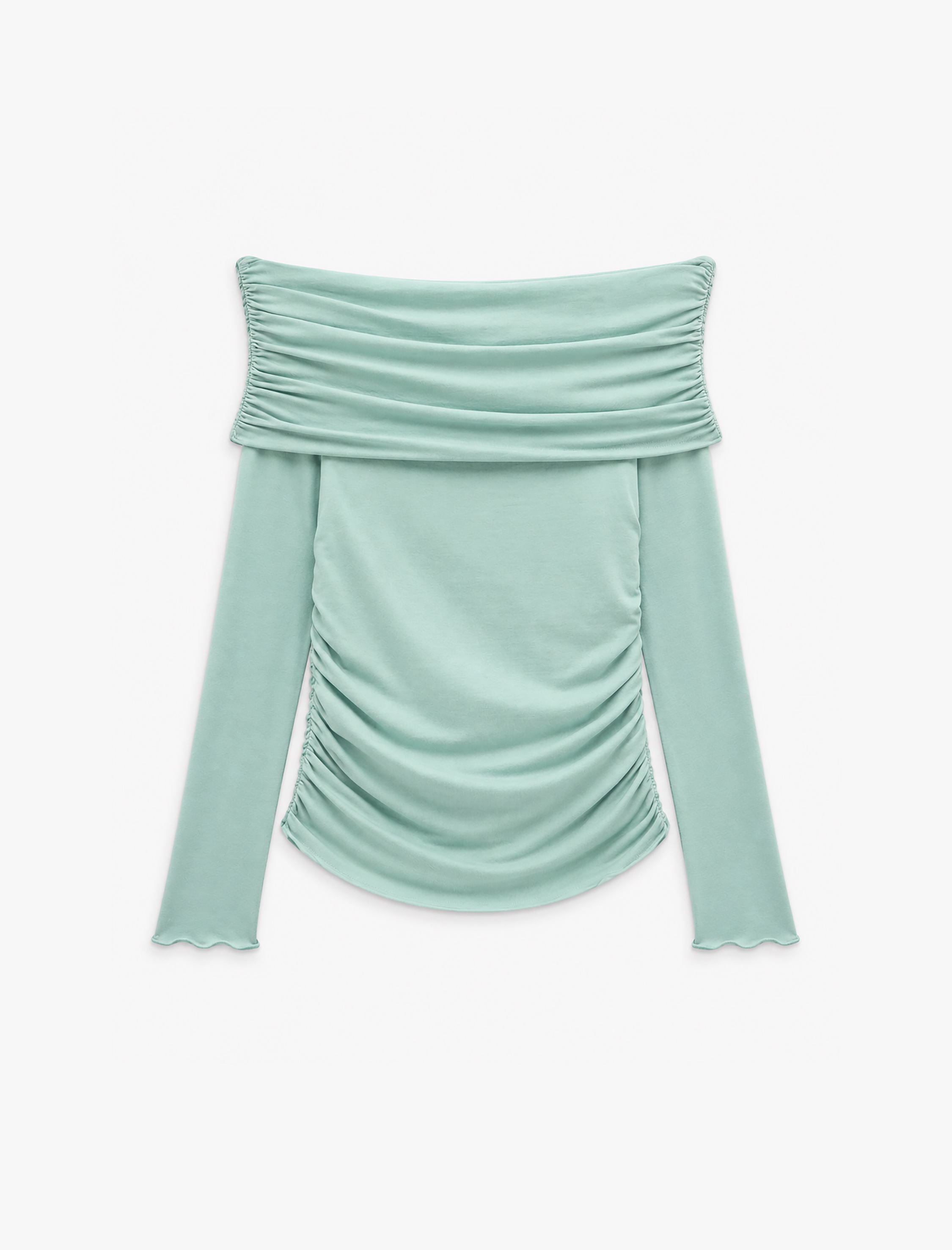   Slim Fit Drapeli Uzun Kollu Yün Karışımlı Omzu Açık Bluz