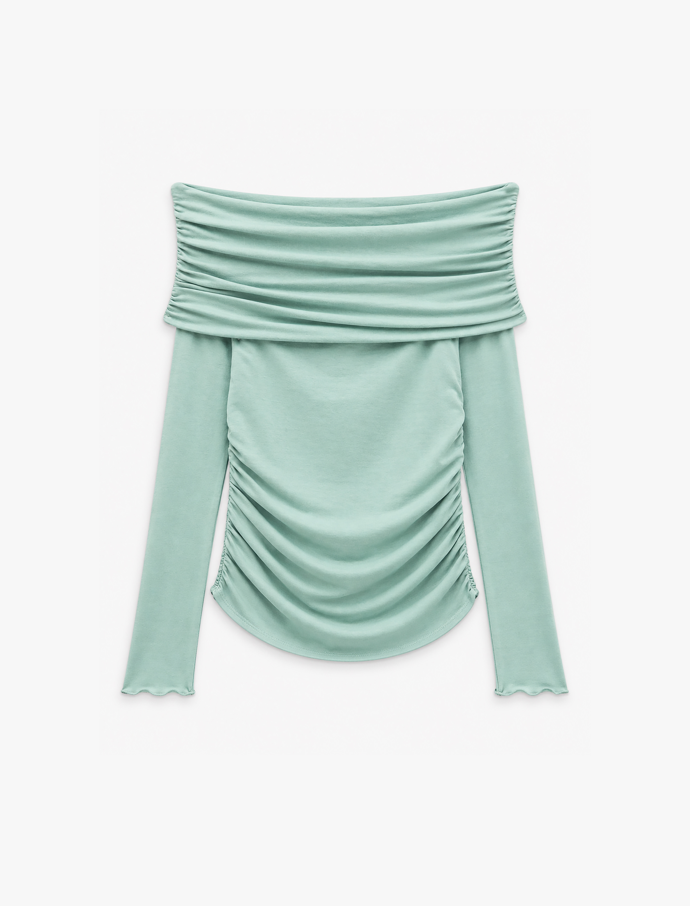   Slim Fit Drapeli Uzun Kollu Yün Karışımlı Omzu Açık Bluz
