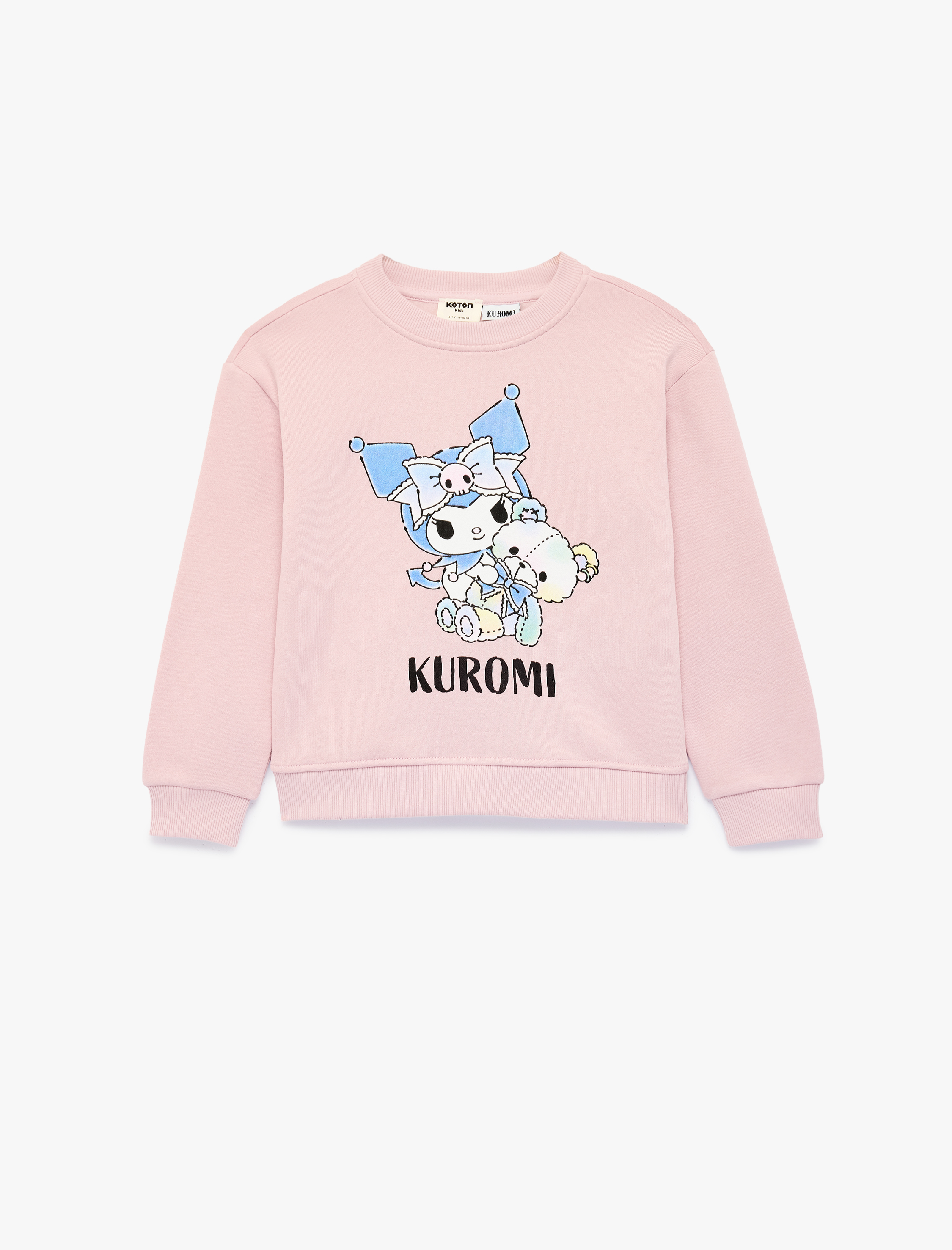  Kız Çocuk Kuromi Baskılı Uzun Kollu Bisiklet Yaka Şardonlu Lisanslı Sweatshirt
