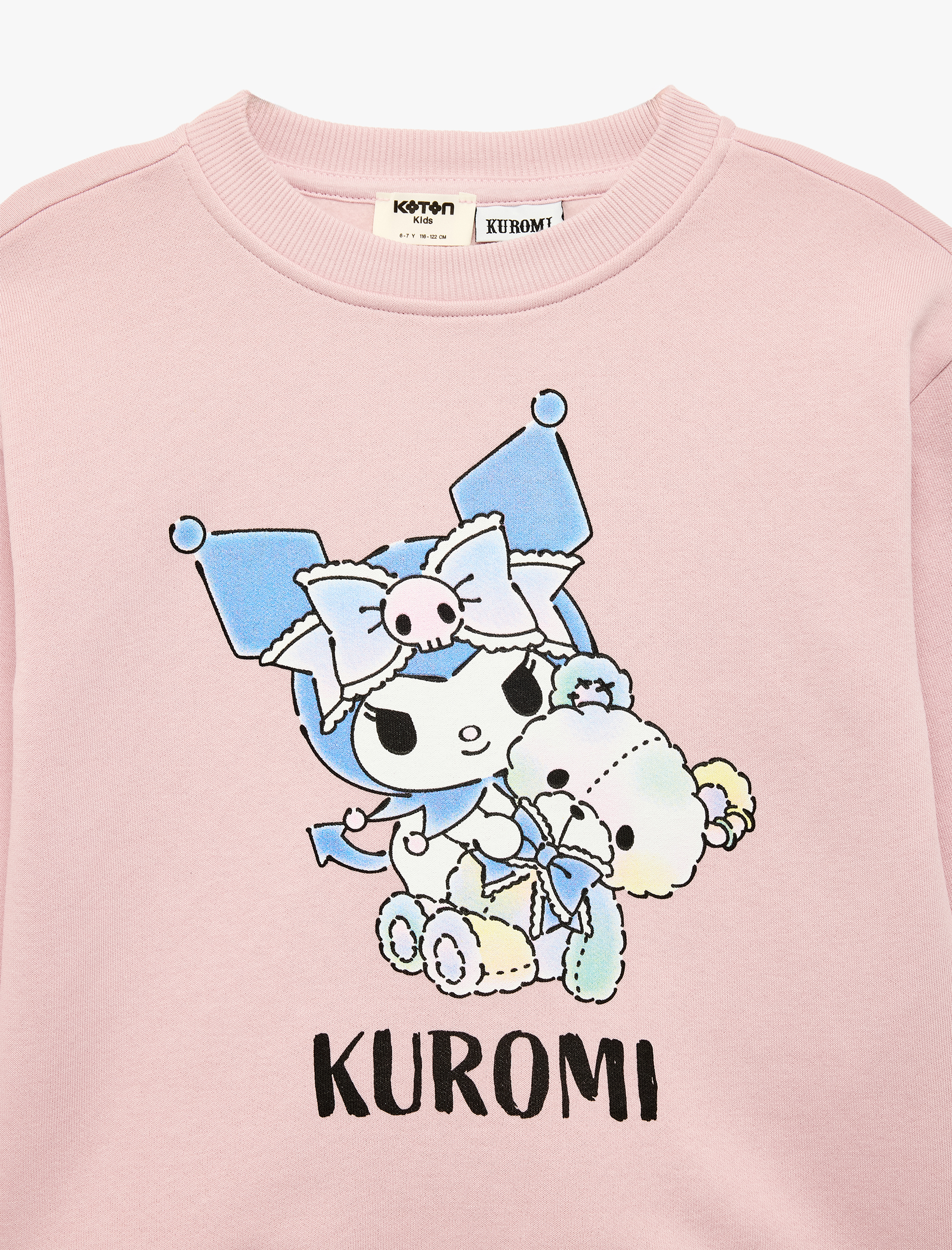  Kız Çocuk Kuromi Baskılı Uzun Kollu Bisiklet Yaka Şardonlu Lisanslı Sweatshirt