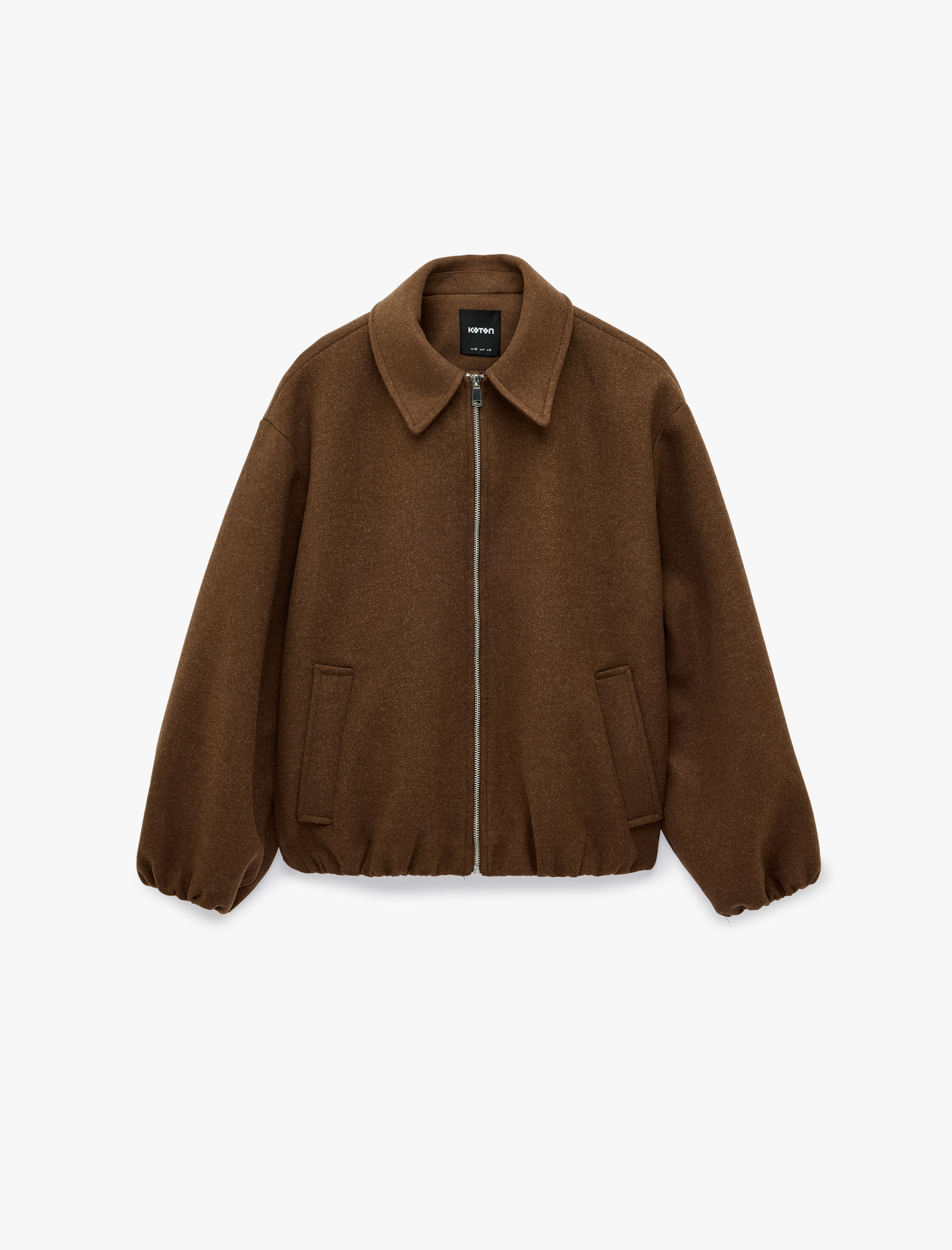   Regular Fit Fermuarlı Cepli Uzun Kollu Kaşe Bomber Ceket
