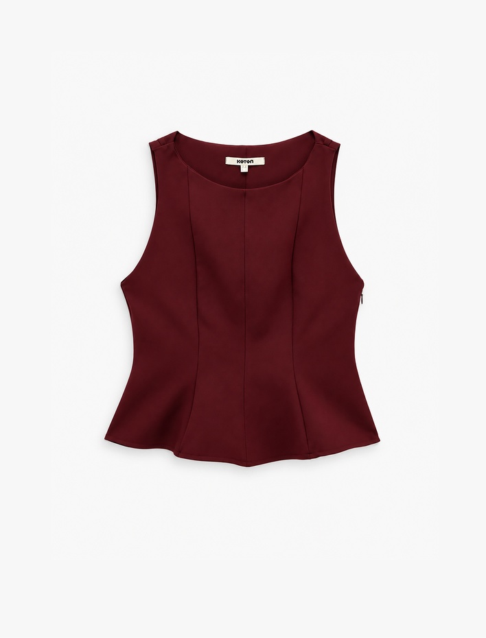  Bisiklet Yaka Slim Fit Peplum Bluz