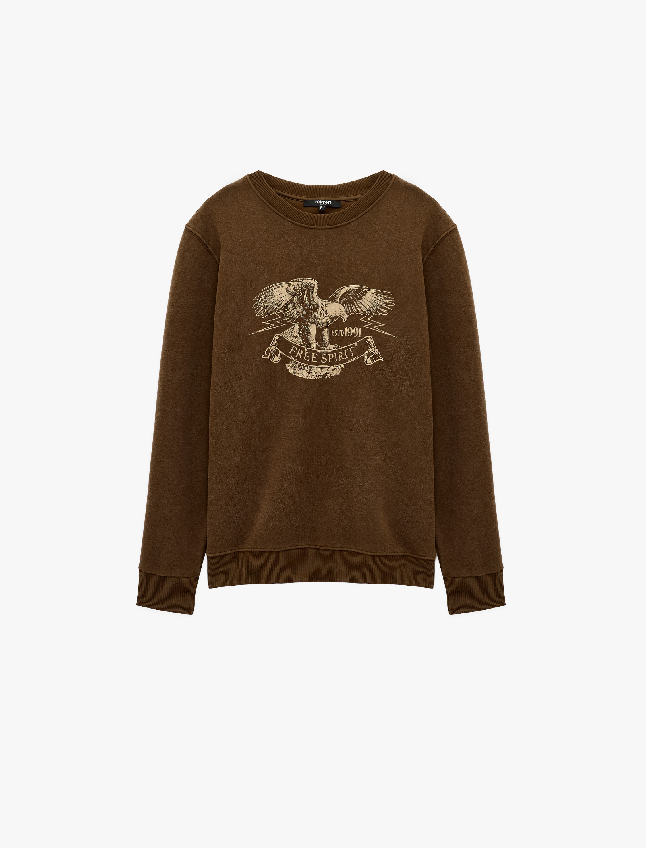   Uzun Kollu Şardonlu Bisiklet Yaka Yıkamalı Baskılı Sweatshirt