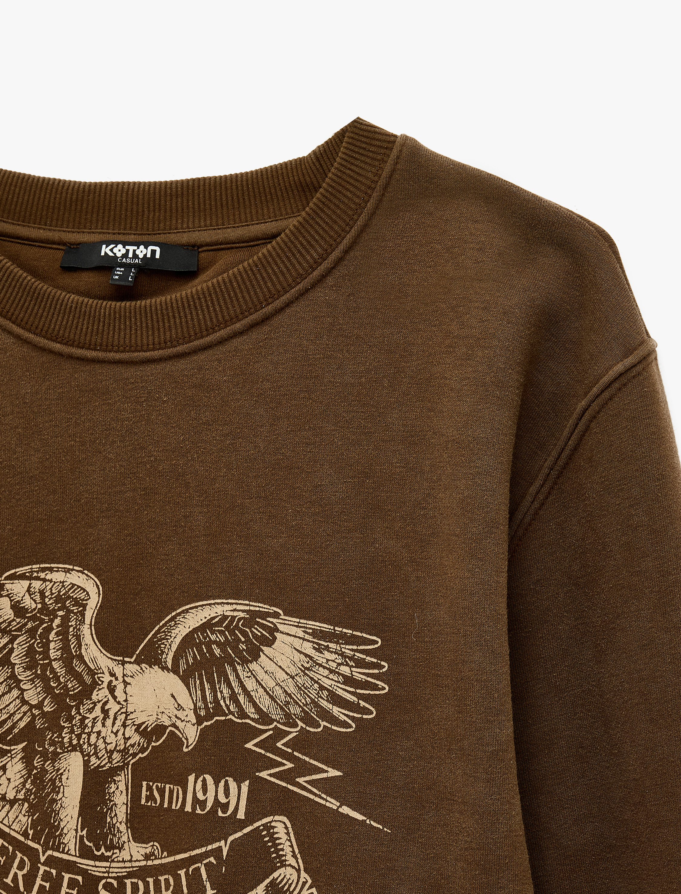   Uzun Kollu Şardonlu Bisiklet Yaka Yıkamalı Baskılı Sweatshirt