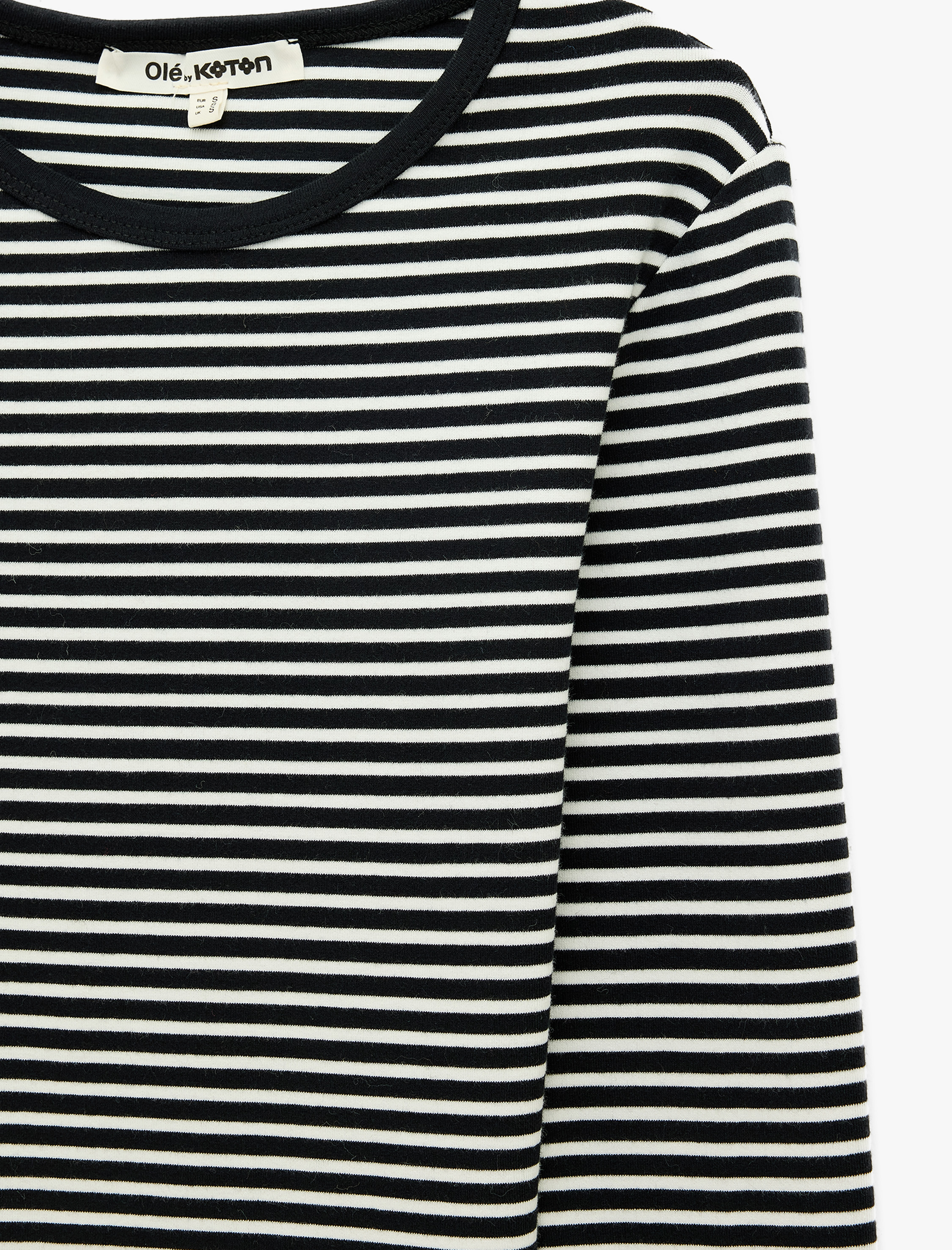   Slim Fit Pamuklu Çizgili Bisiklet Yaka Uzun Kollu Tişört
