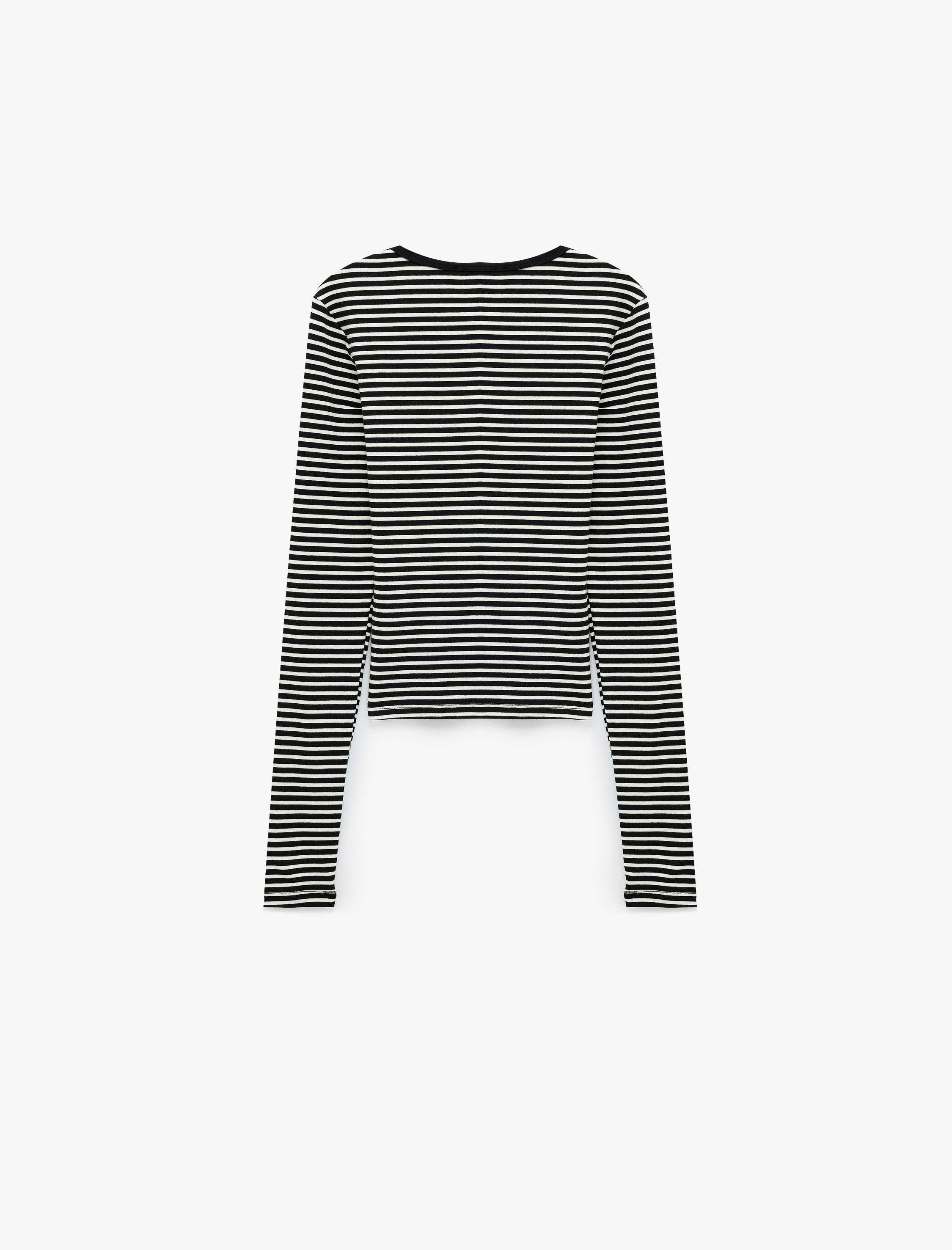   Slim Fit Pamuklu Çizgili Bisiklet Yaka Uzun Kollu Tişört